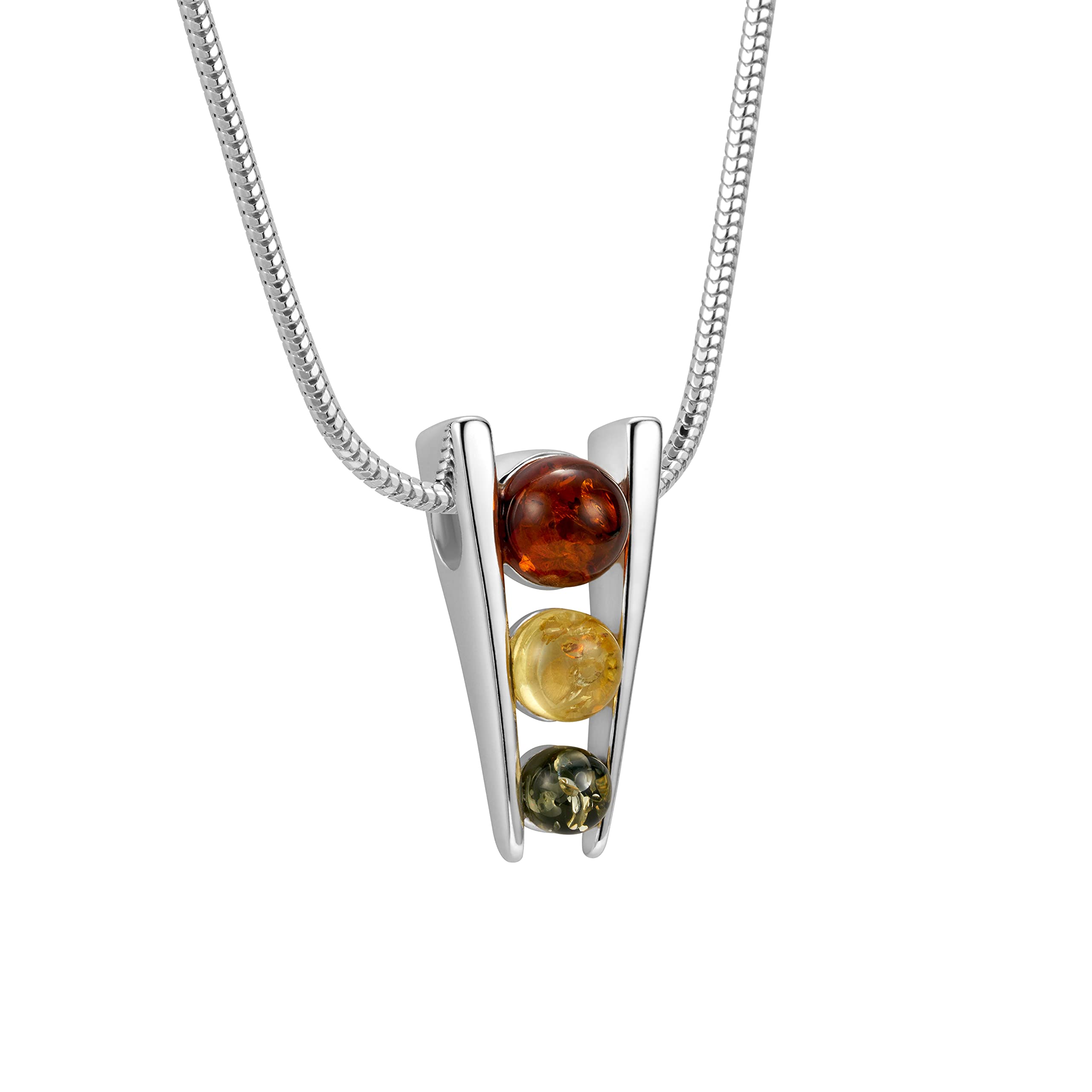 Copal Damen Bernsteinanhänger Kette Aus Sterlingsilber Verstellbar In Dreifarbiger Fassung