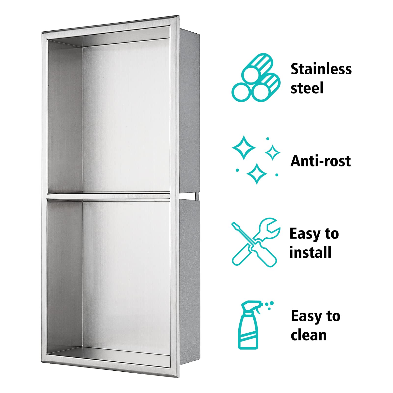 Nicchia Doccia Incasso Acciaio Inox 60x30x10cm Doppio Strato Argento