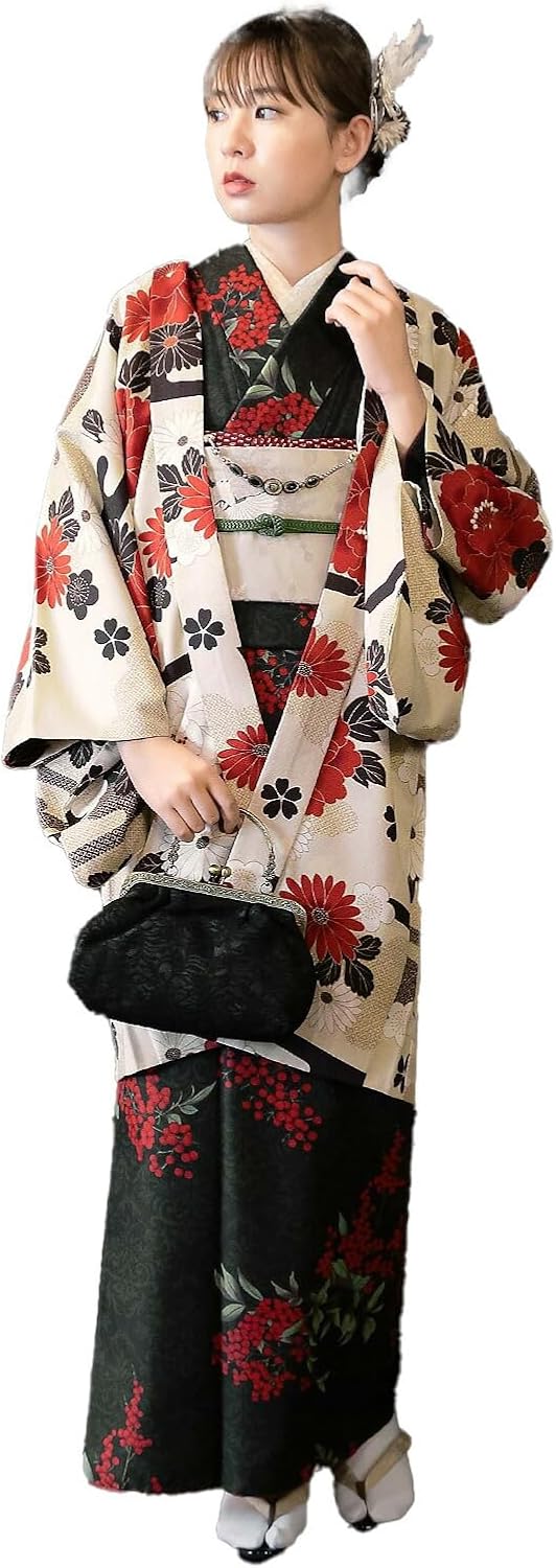 洗える着物　ポリ　６枚セット　大柄　個性派　花柄 KIMONOMACHI] オリジナル 2025-26 洗える着物 6点セット 袷着物＋京