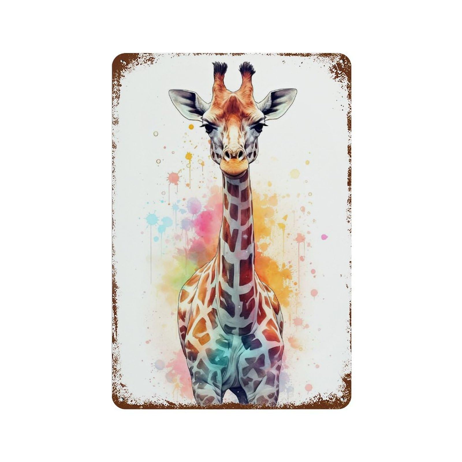 Cute Watercolor Giraffe Rustic Tin Plaque 11.8"x7.9", Novelty Wall Decor for Garage, Pub Or Kitchen