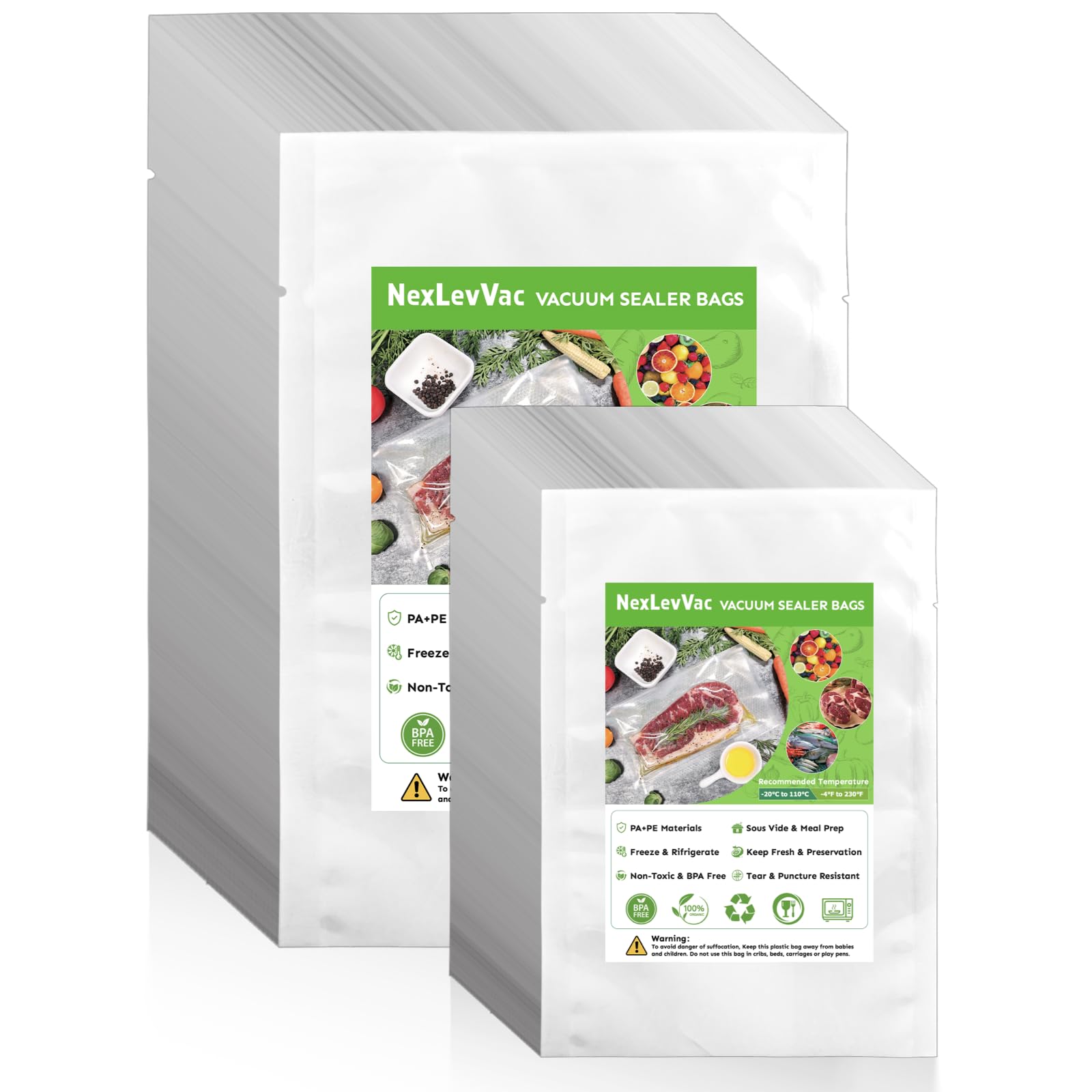 Chamber Vacuum Sealer Bags 200PCS 8"X10"&amp;12"X14",Heavy Duty Pre-Cut Vacuum Chamber Pouches for Food Storage,Sous Vide or Meal Prep,BPA-Free Thick Seal a meal bag for Commercial Sealer Machine