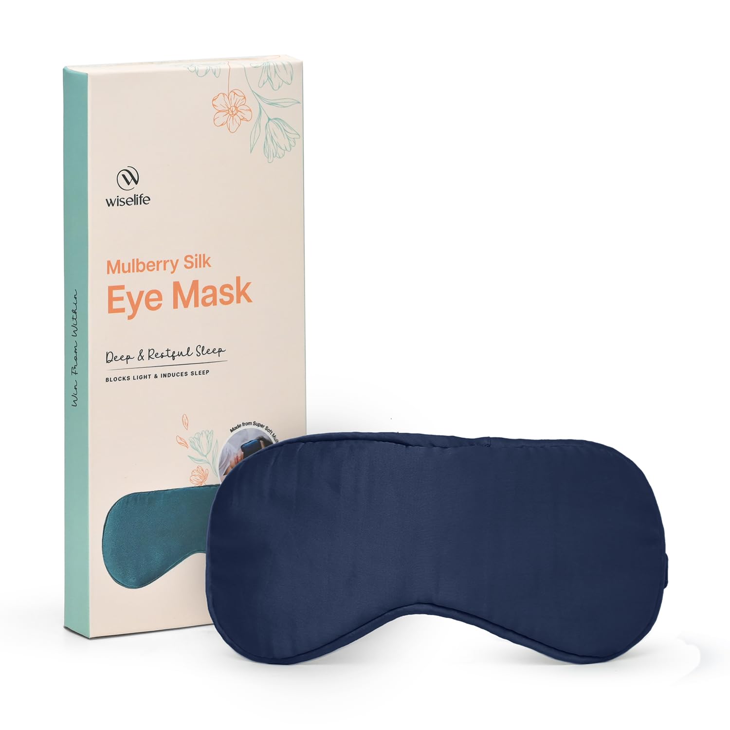WiseLife Natural Silk Eye Mask, Ultra Smooth Adjustable Sleep Mask and Blind Fold | For Sleeping, Travelling, Relaxation, Blind Fold | Eye-cover Light blocker (Dark Blue)