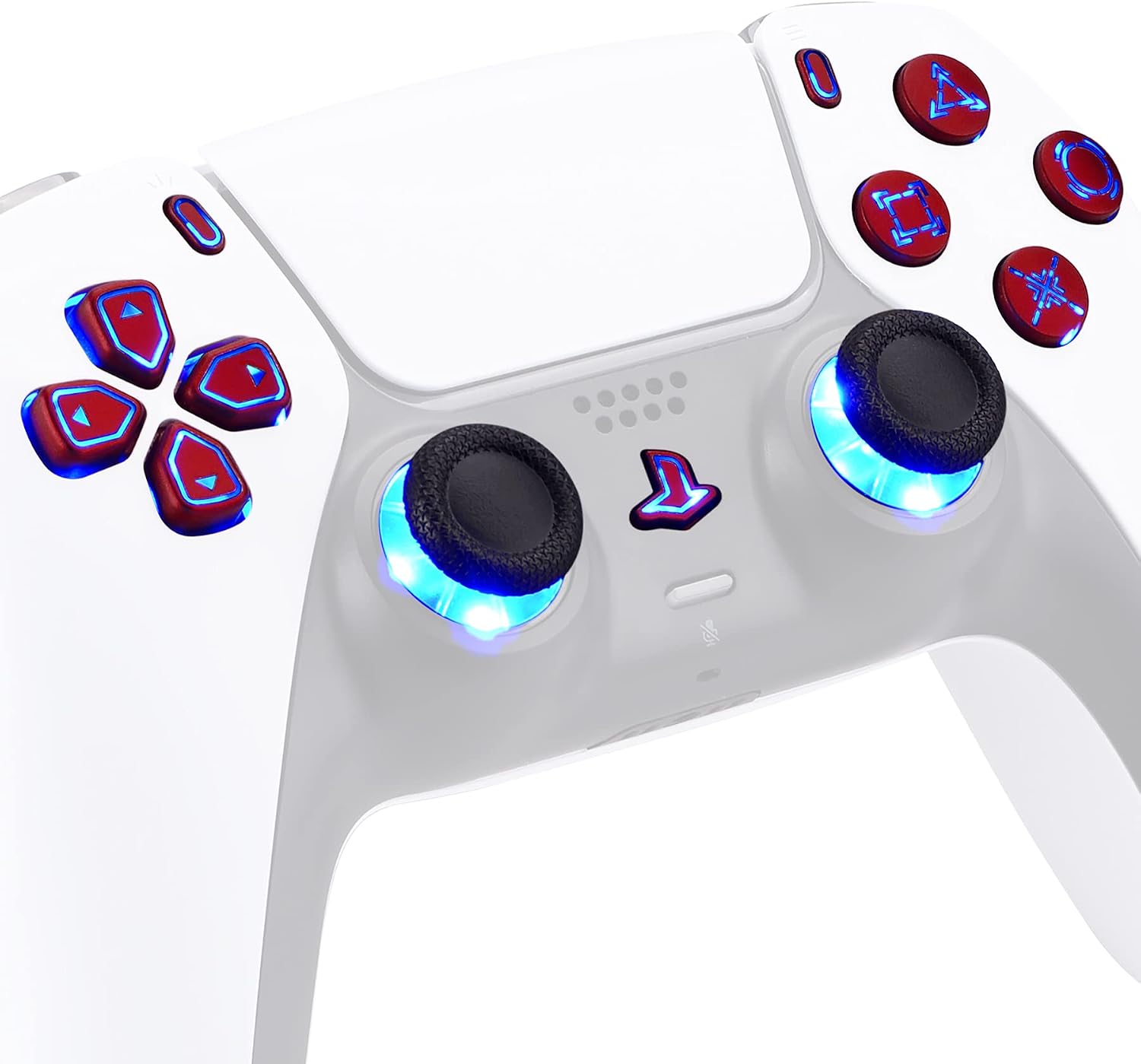 eXtremeRate Multi-Colors Luminated Dpad Thumbstick Share Home Face Buttons for PS5 Controller BDM-010, Scarlet Red Classical Symbols Buttons DTF LED Kit for PS5 Controller - Controller NOT Included