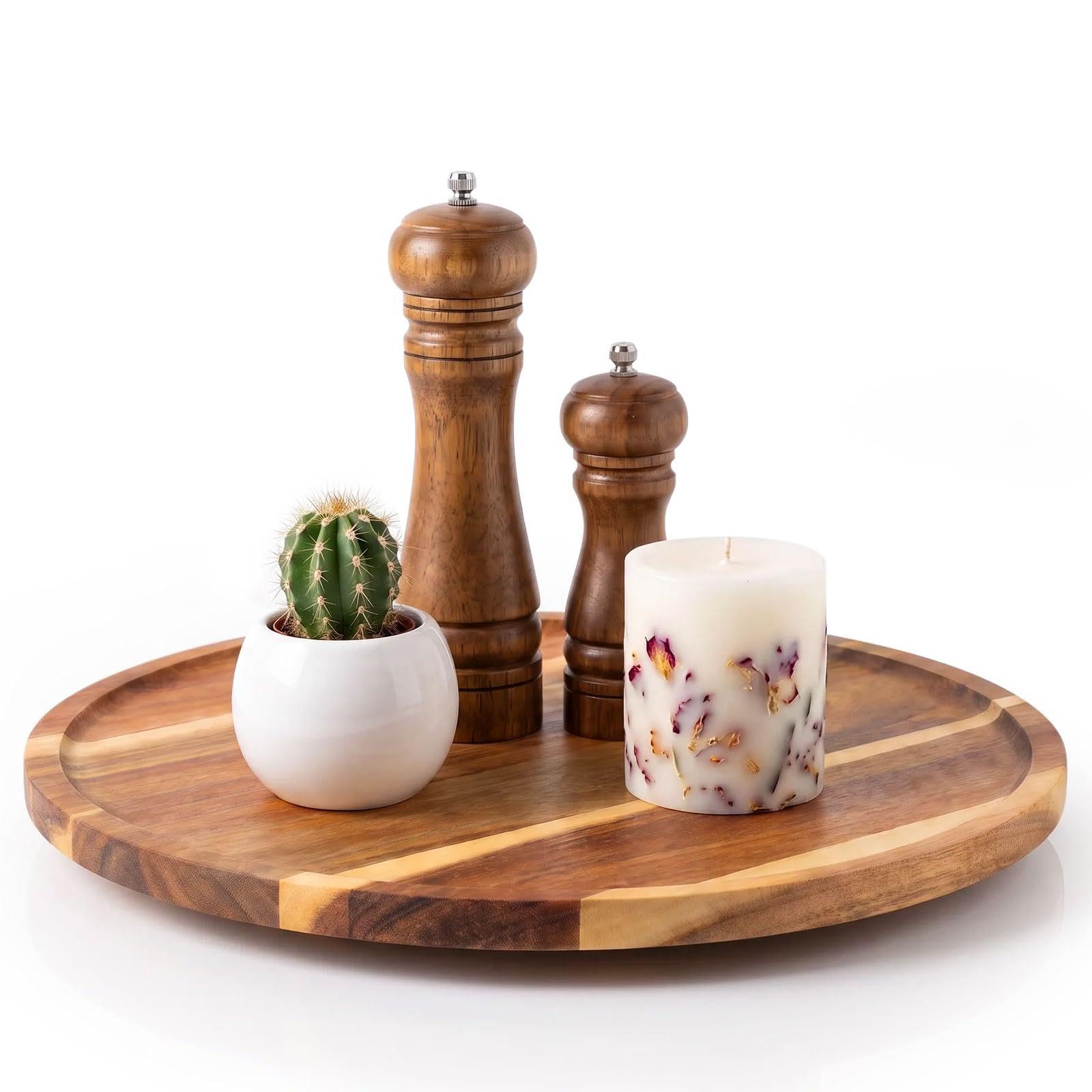 Lazy Susan Turntable, Wood Rotating Cupboard Organiser with 360° Swivel(14 inches)