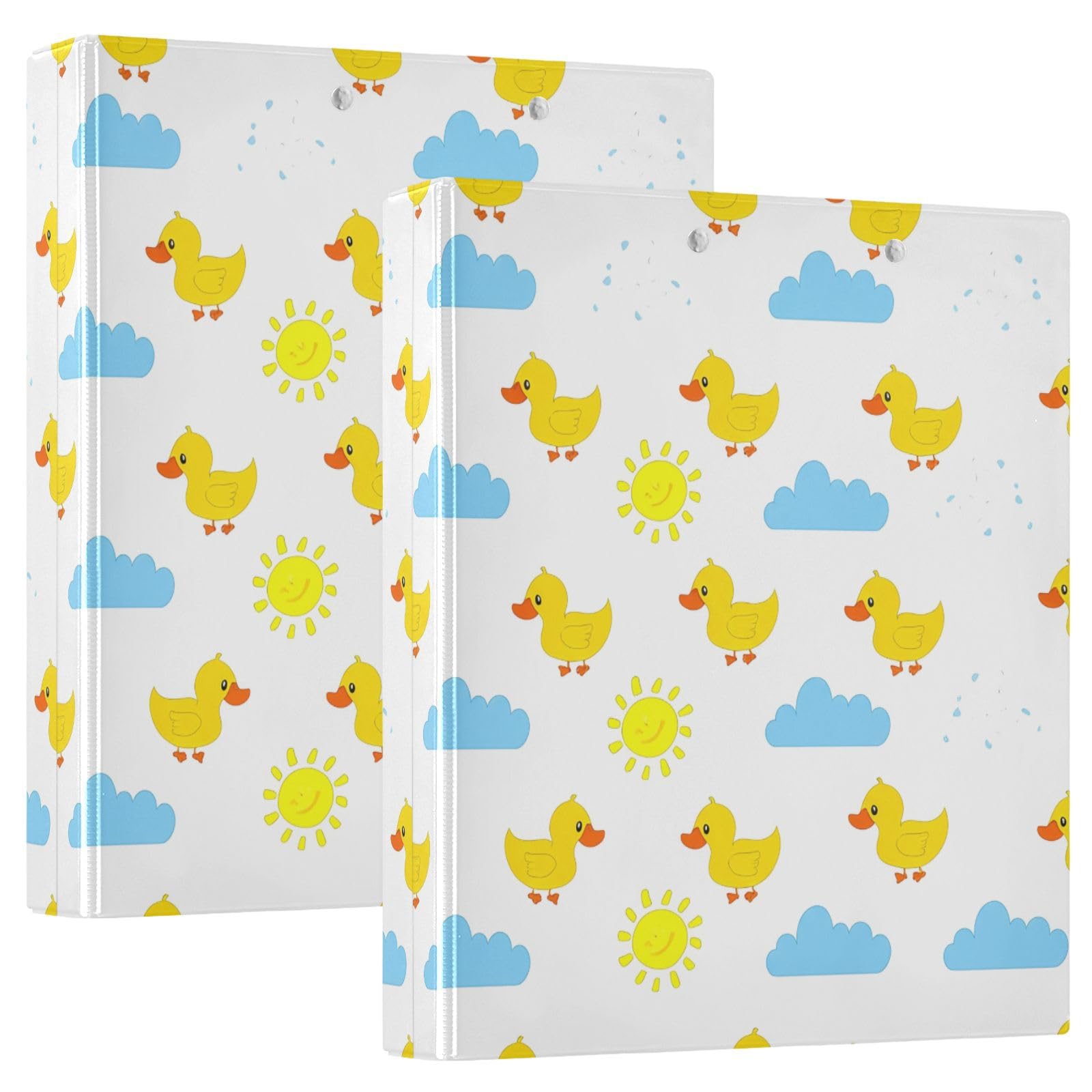 Raccoglitori a 3 anelli, 3,8 cm, con simpatiche anatre gialle, decorativo, con clip in metallo, organizer per casa e ufficio, confezione da 2