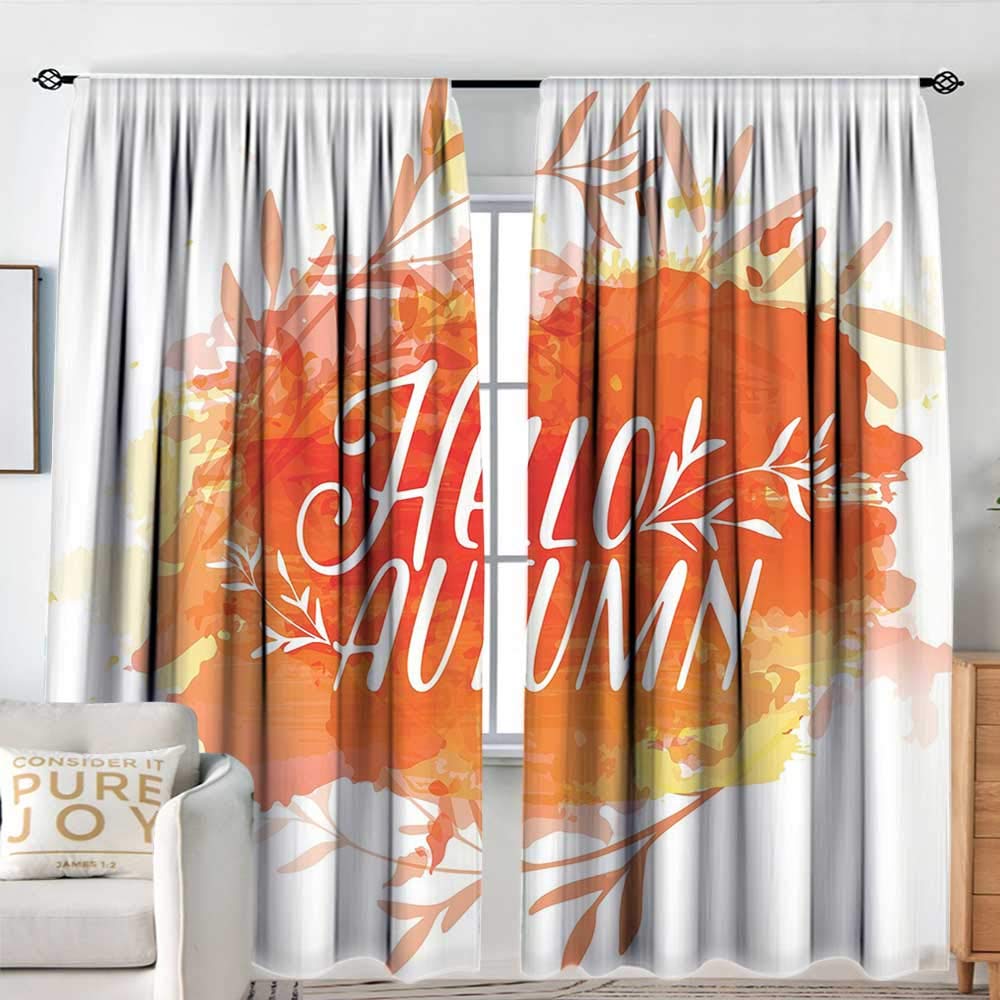 NUOMANAN Insulated Sunshade Curtain Hello,Autumn Inspiration with Hand Lettering Quote Print on Watercolor Mark,Dark Orange Yellow White,Darkening and Thermal Insulating Draperies 84"x84"