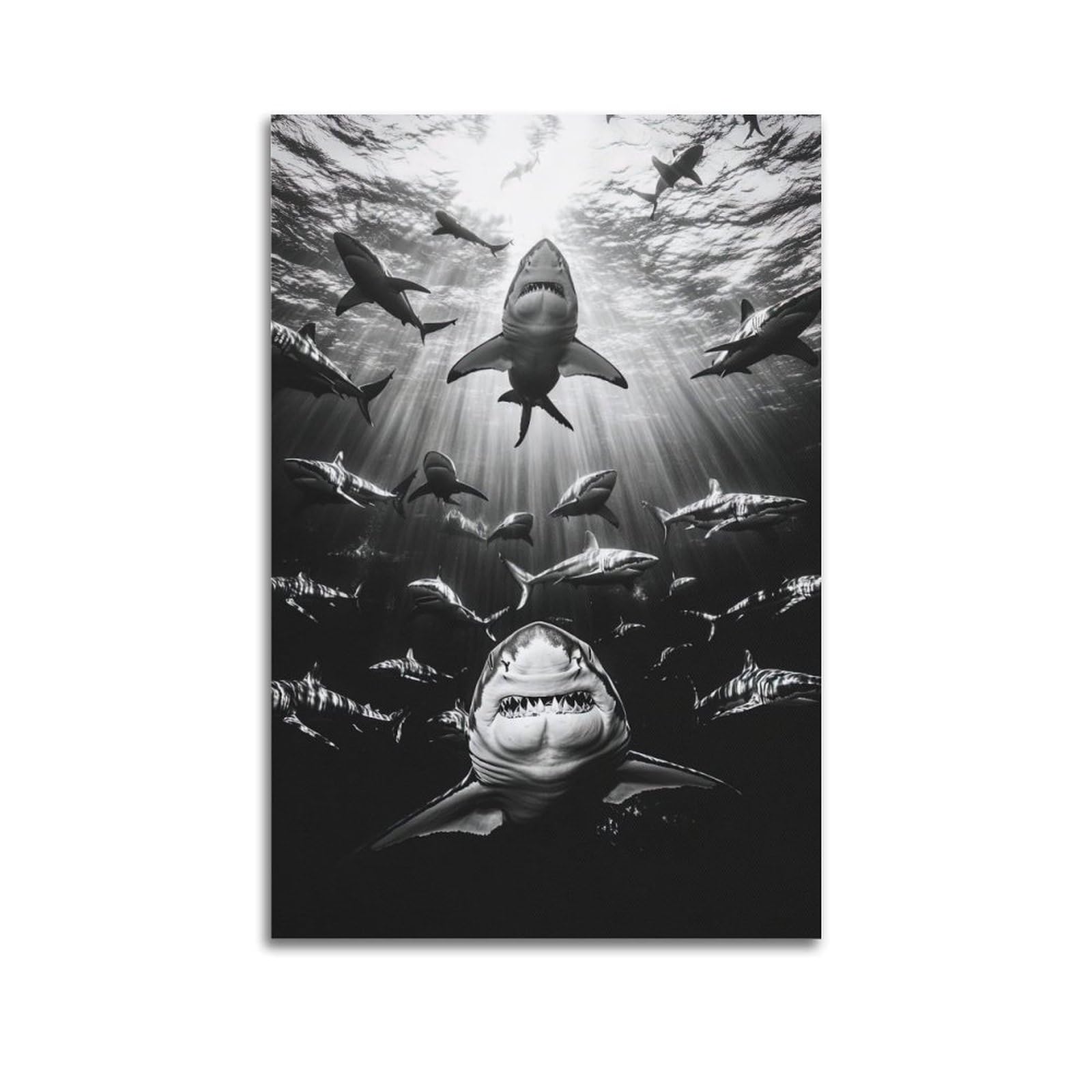 ZSZWHJ Animal Poster Sharks in The Deep Sea Artwork Poster Decorative Painting Canvas Wall Posters And Art Picture Print Modern Family Bedroom Decor Posters 24x36inch(60x90cm)