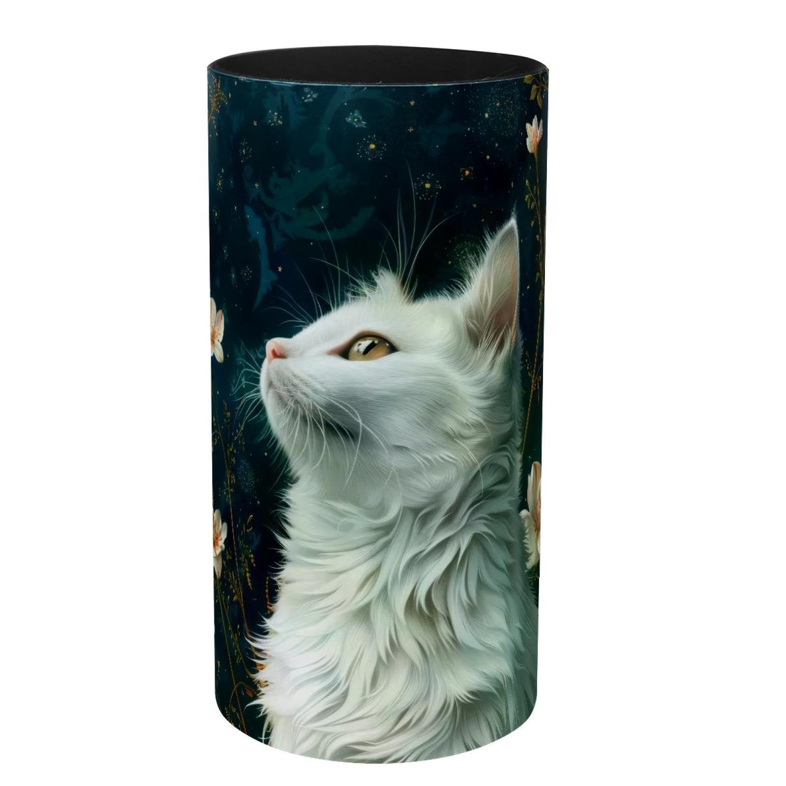 Boîte à musique chat blanc et pot à crayons pour un bureau poétique et ordonné