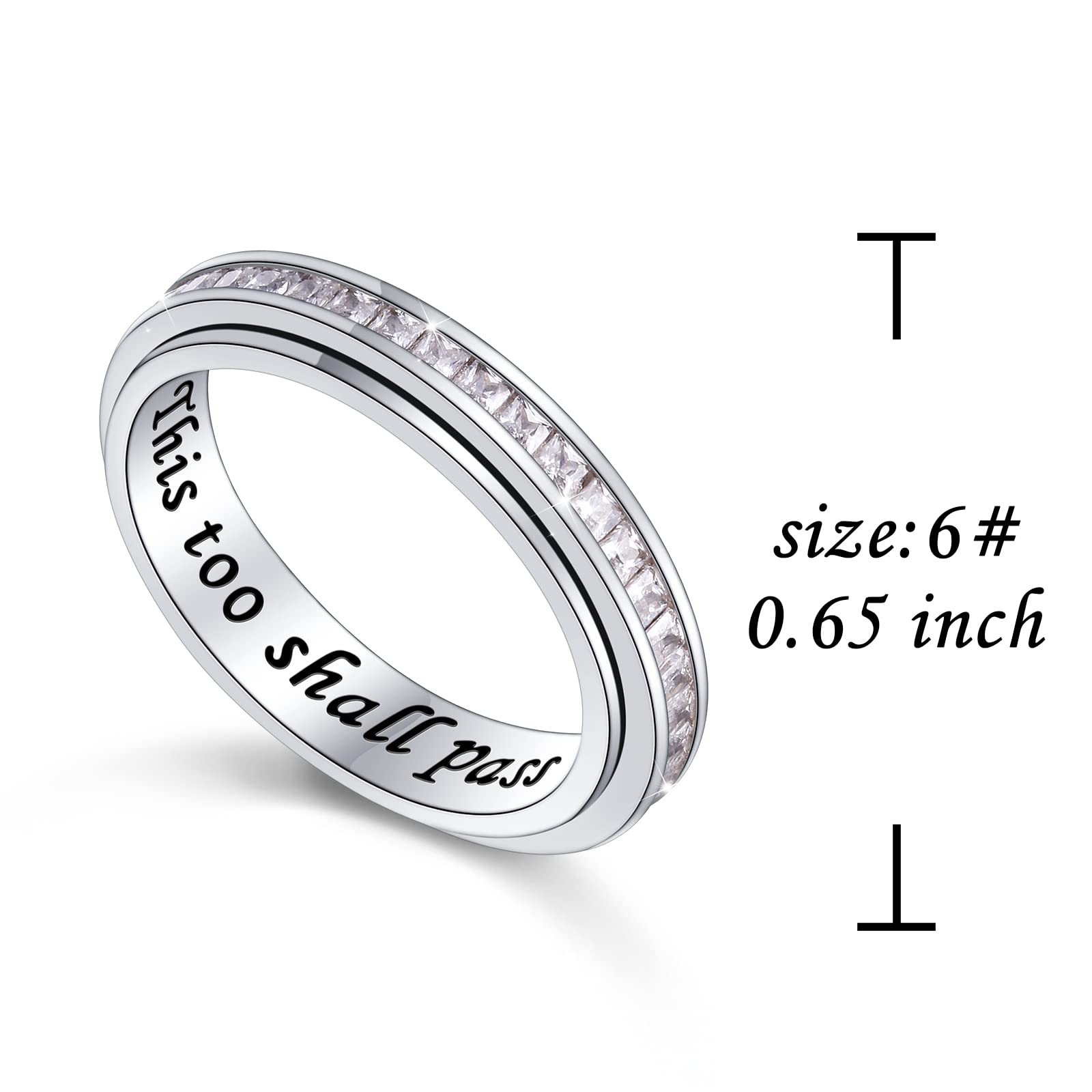 Anillos giratorios de plata de ley S925 para ansiedad y aliviar el aburrimiento, TDAH, autismo, para mujeres y adolescentes