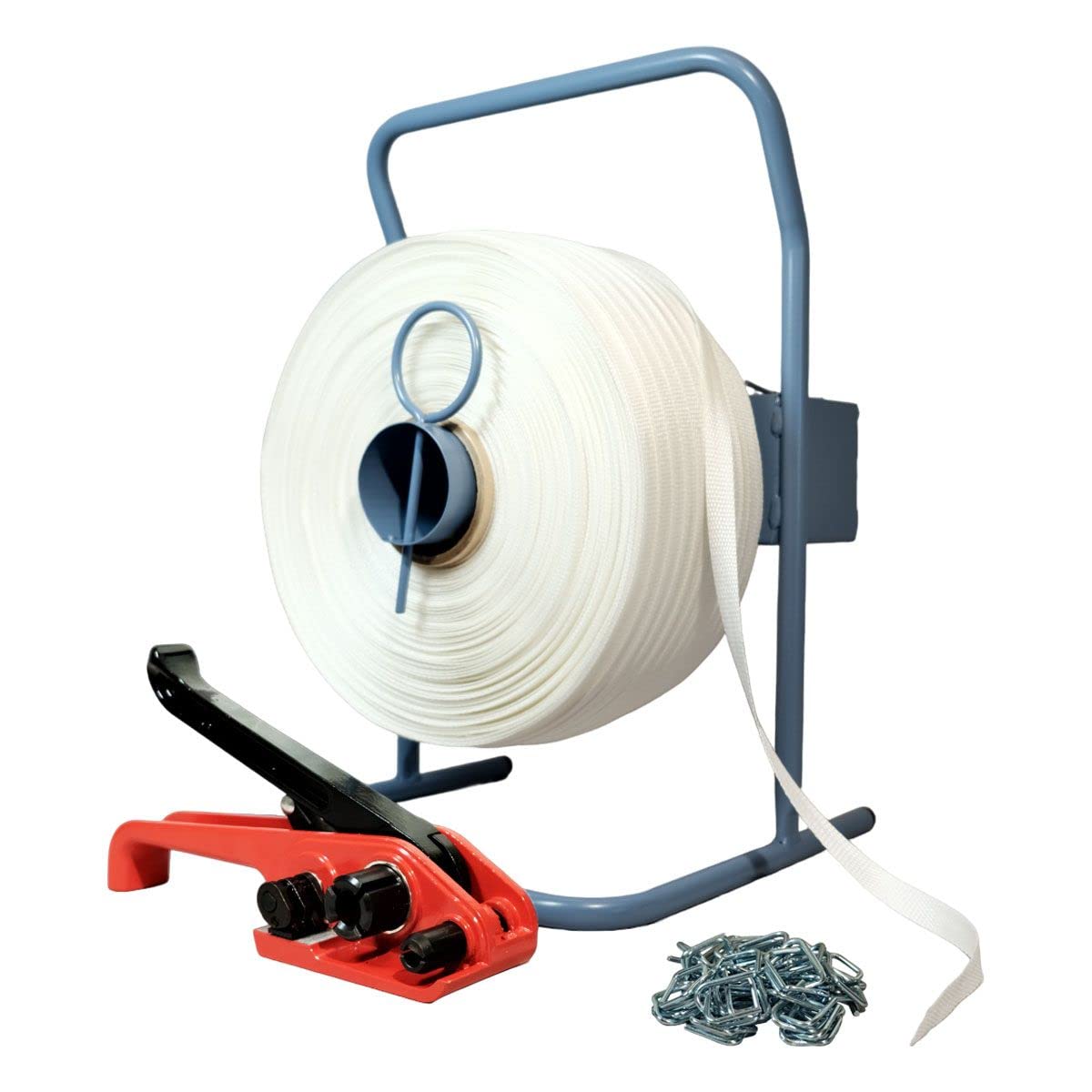 TECPLAST Kit 1 Feuillard de cerclage tressé KFT2 13 mm x 1100 m + 1 tendeur OFFERT + 1 dévidoir + boucles - Résistance 350kg