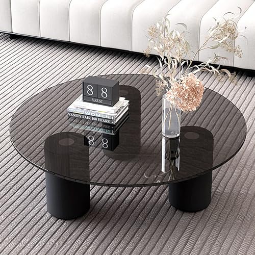 LIGUIEN Table Basse Moderne, Table Basse Ronde en Verre, Plateau en Verre Trempé, Pieds Épais pour Salon, Bureau À Domicile – Facile À...
