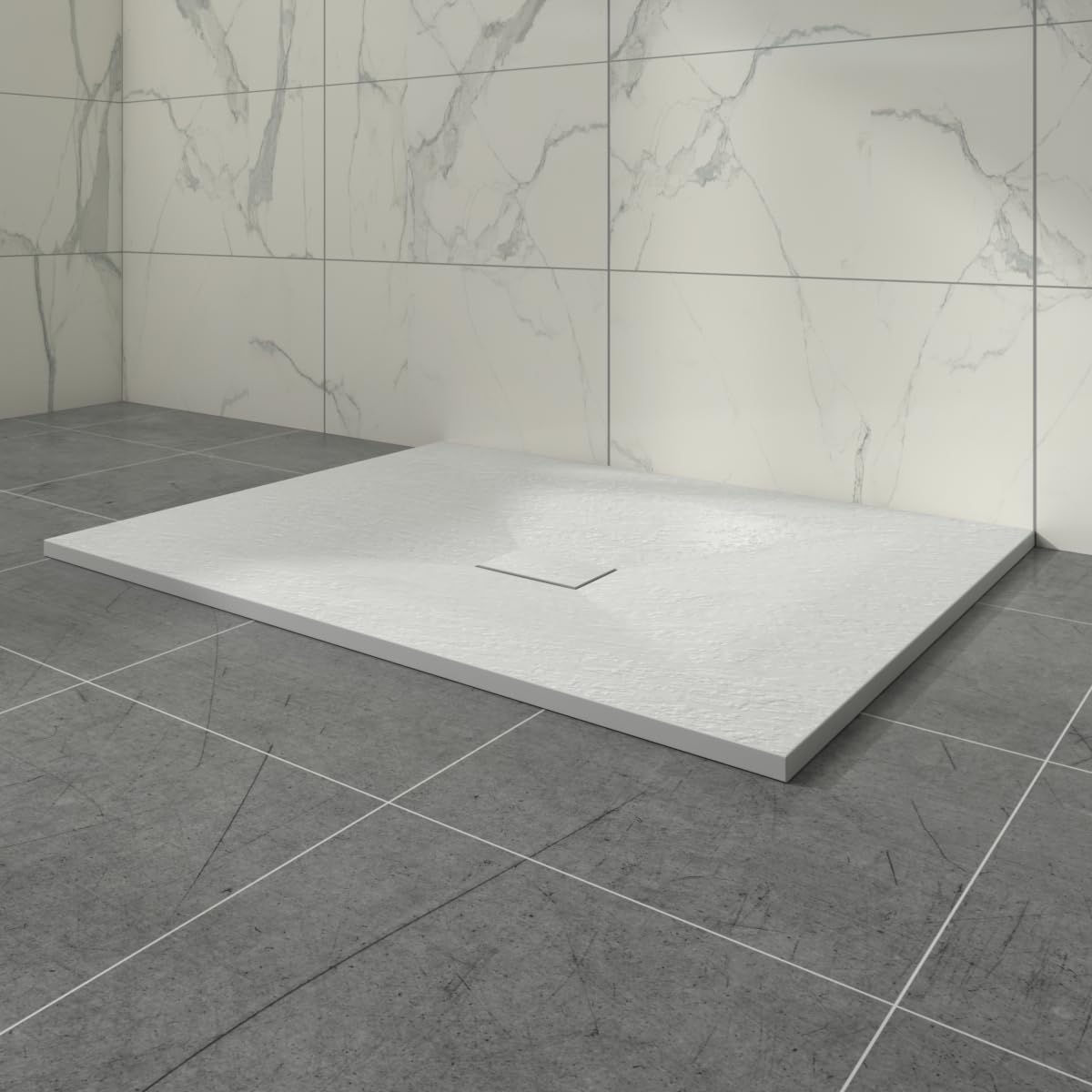 Aquariss White Smc Slate Effect Shower Enclosure Tray 1400X1000mm Rectangular Wetroom Shower Base