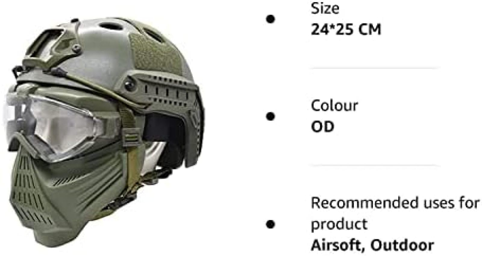 Casco Protettivo tattico Integrale da Softair con Maschera per Occhiali e Lenti, da Applicare al Gioco di Sopravvivenza CS Paintball di Ruolo, from, 24 * 25 CM