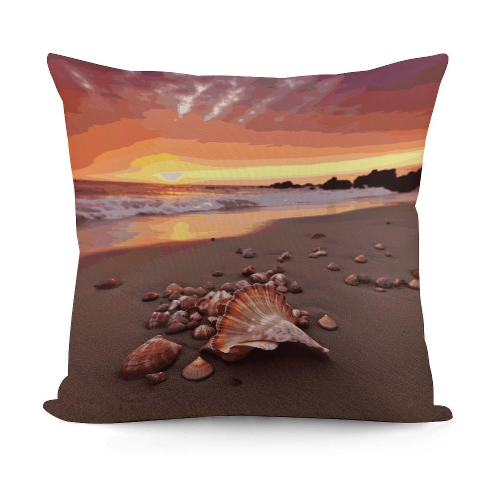 Adfgyerh Style Shell Beach Sunset Decorative Pillow Covers, Throw Pillow Covers Soft For All Seasons, Pillowcases For Couch Living Room Sofa Bedroom 18X18 Inch
