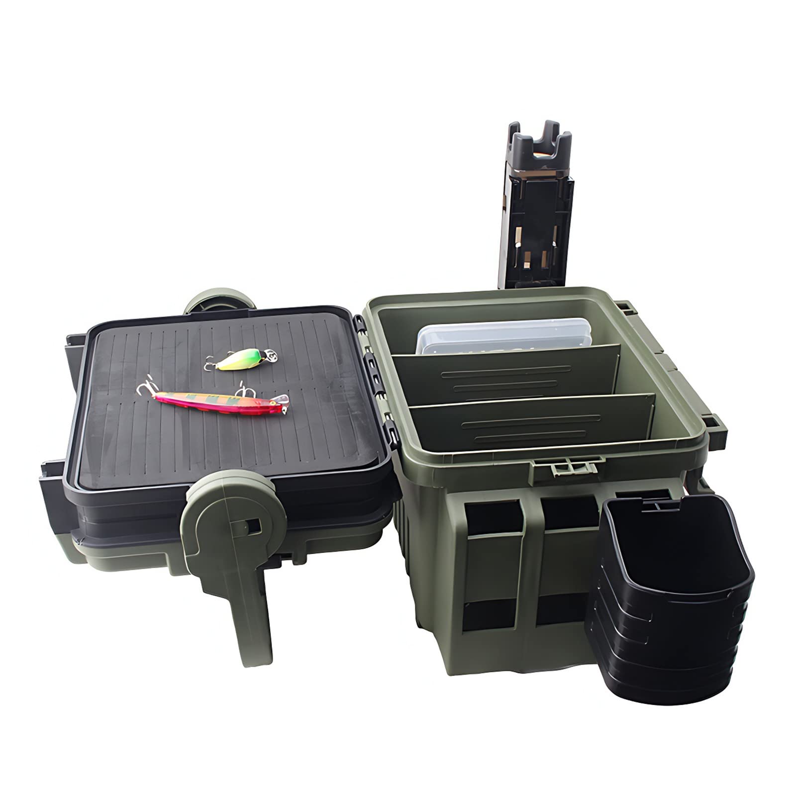 Caja de aparejos de pesca de capas, caja de aparejos de pesca impermeable, portátil, contenedor de señuelos con divisores ajustables, organizadores de pesca y almacenamiento, grande