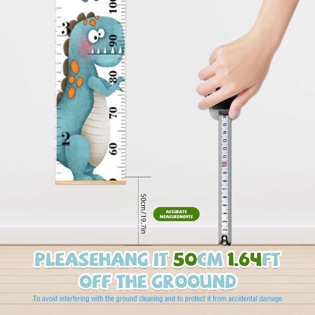 SNOWIE SOFT® Cartoon Growth Chart for Kids 60-180cm Wall Hanging Growth Chart for Kids & Teenagers Canvas Cartoon Growth Chart Waterproof Canvas Growth Chart for Kid's Room (Blue Dinosaur) - Image 2 thumbnail