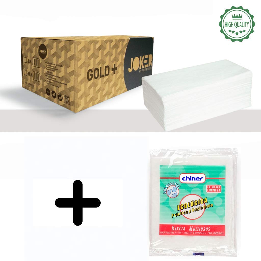 chiner Toalla secamanos zig zag 3000 uds + bayeta | Papel laminado doble capa, 150 uds por paquete, 20 paquetes, 21 x 22 cm