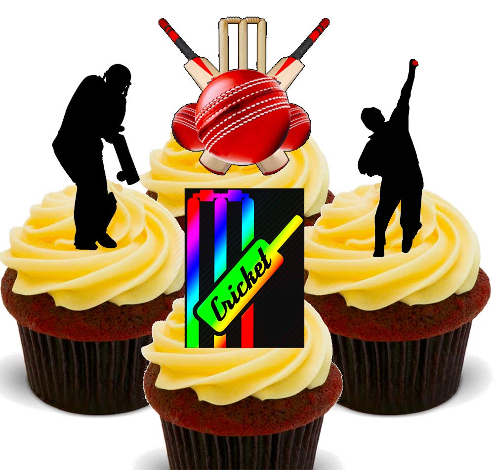 Made4you Cricket Player - Edible Cupcake Toppers - Stand-Up Wafer Cake Decorations (12)
