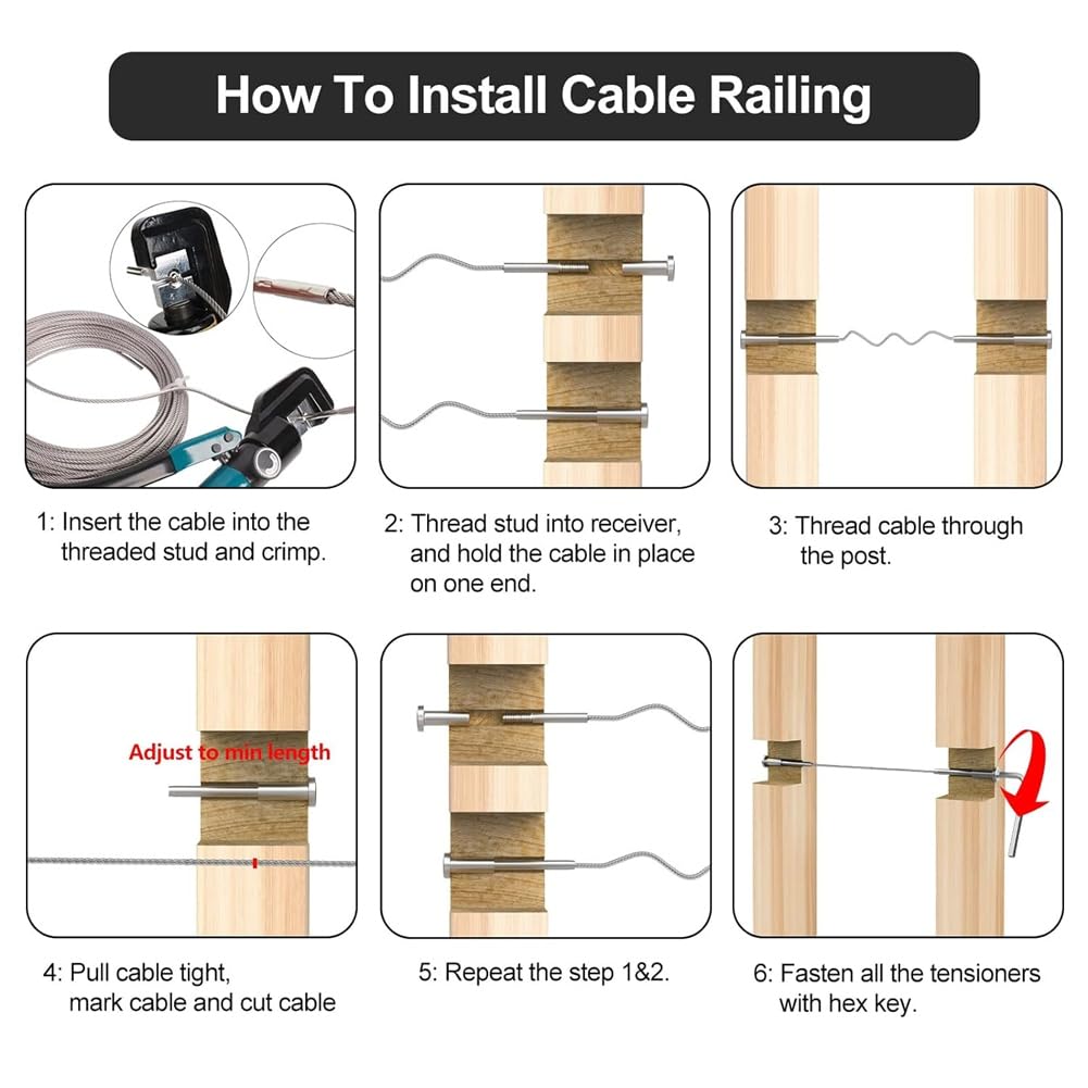Paquete de 50 Kit de Barandilla de Cable, Receptor de Acero Inoxidable T316 de 1/8 Pulgadas y Extremo de Perno Estampado para Barandilla de Cable