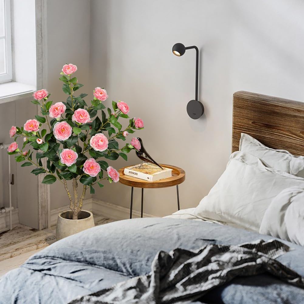 2 STK. Kunstbaum mit Blüten 90cm Baum Künstlich Kamelienbaum Groß | Kunstpflanzen Rosa Blüten Kunstblumen im Topf Künstliche Pflanzen wie Echt im Topf Dekobaum für Indoor Flur Wohnzimmer Deko