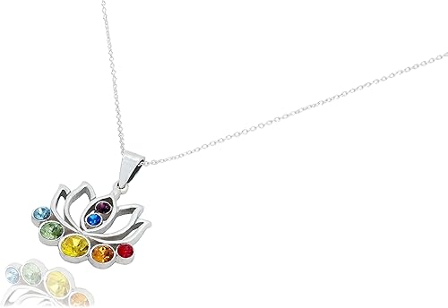 Miniatura 2 de Collar de chakra de flor de loto con piedras de cristal para energía, flor, nuevos comienzos, para mujeres, cadena de plata, antideslustre, embalaje