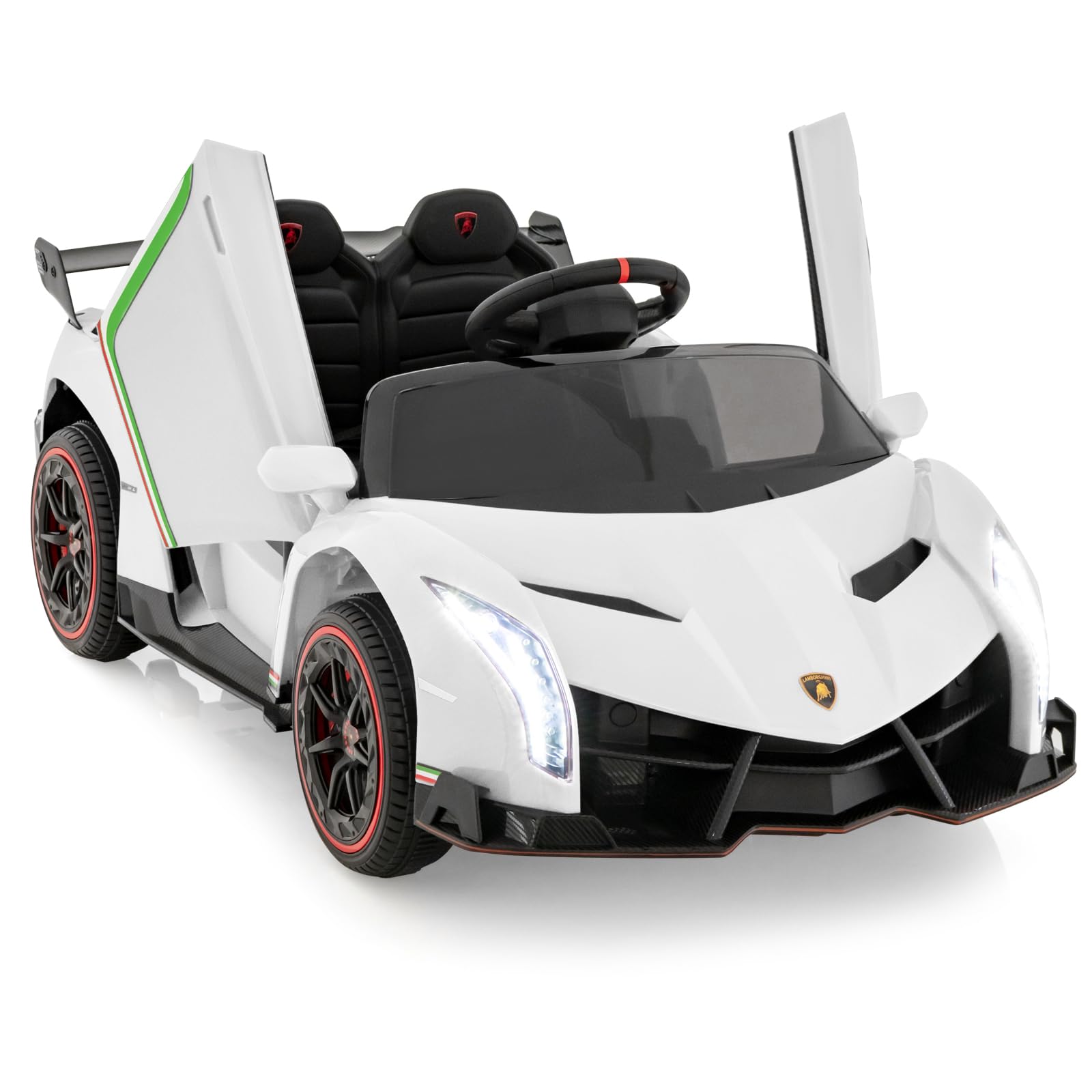 Maxmass Kids Electric Ride on Car, 12V Licensed Lamborghini Battery Powered Electric Vehicle with Remote Control, AUX/USB, Music, Horn, LED Lights, Children Toy Car for Boys Girls (White)