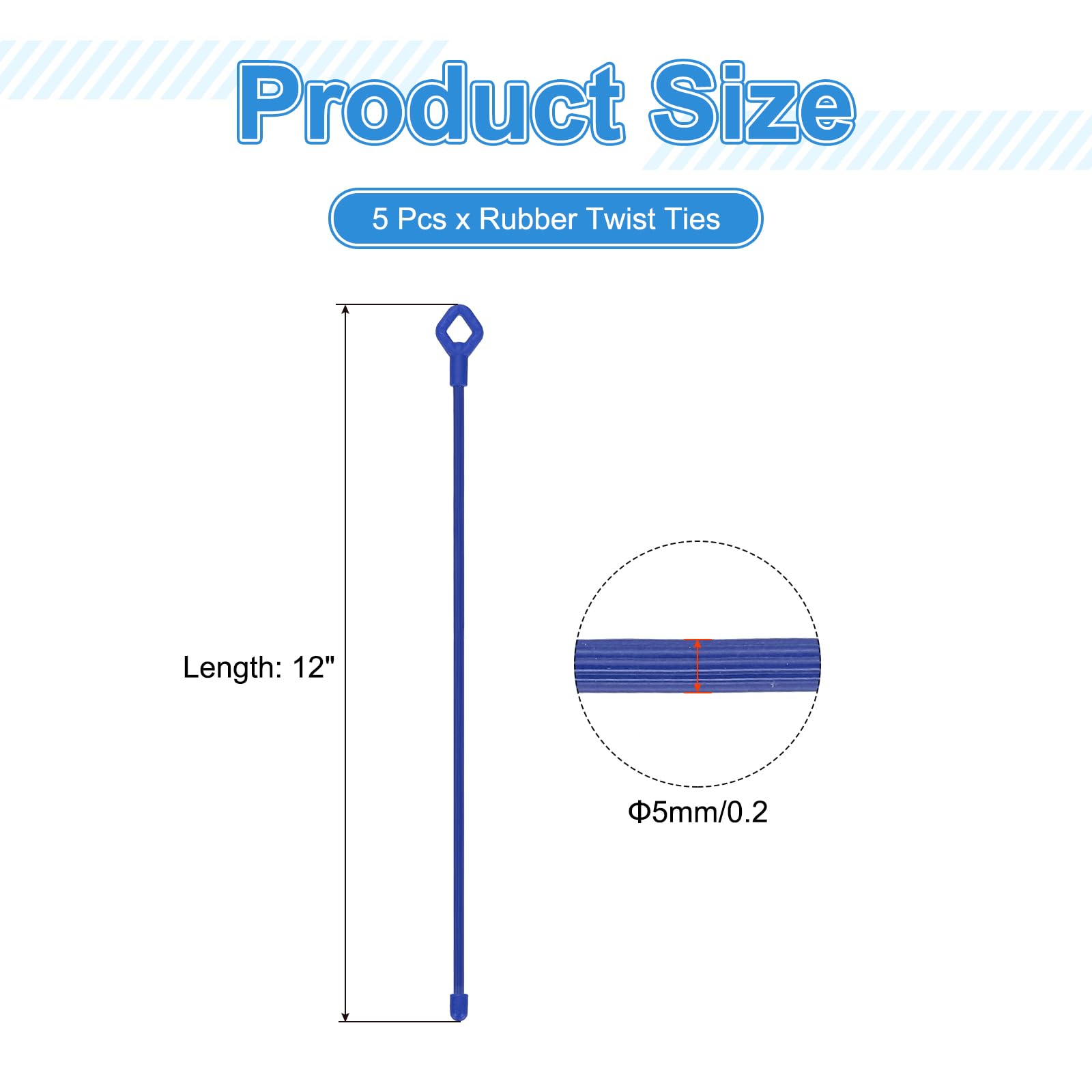 PATIKIL Rubber Twist Ties, 12 Inch Silicone Reusable Twist Ties Heavy Duty Bendable for Bundling Holding 5 Pcs, Blue - Image 2