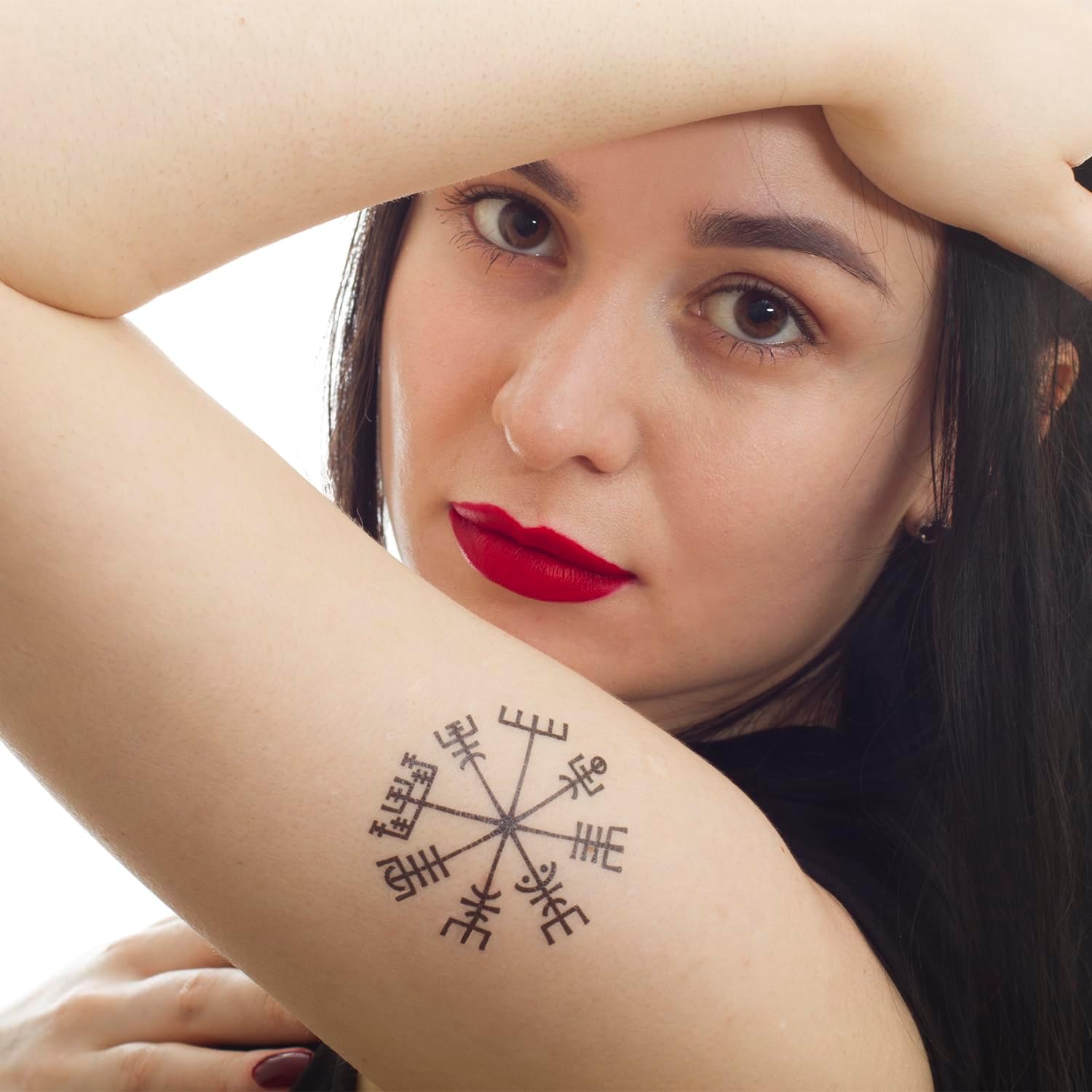 5 x Viking-kompas-tattoo, Vegvísir, Keltisch kompas, mystiek beschermingssymbool (5)