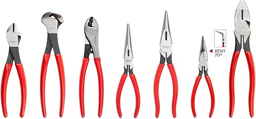 TEKTON Juego de alicates, 7 piezas (nariz larga, corte diagonal, corte final, corte de cable, liniero) | PLR99010