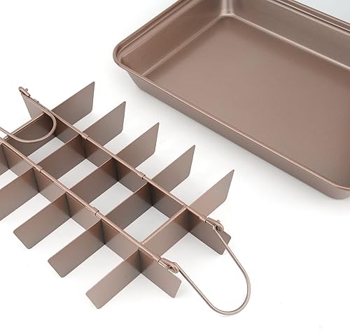 Miniatura 6 de Sartén para brownie con divisores bandeja antiadherente para hornear brownies 18 bandejas de acero al carbono precortadas con agarres para hornear