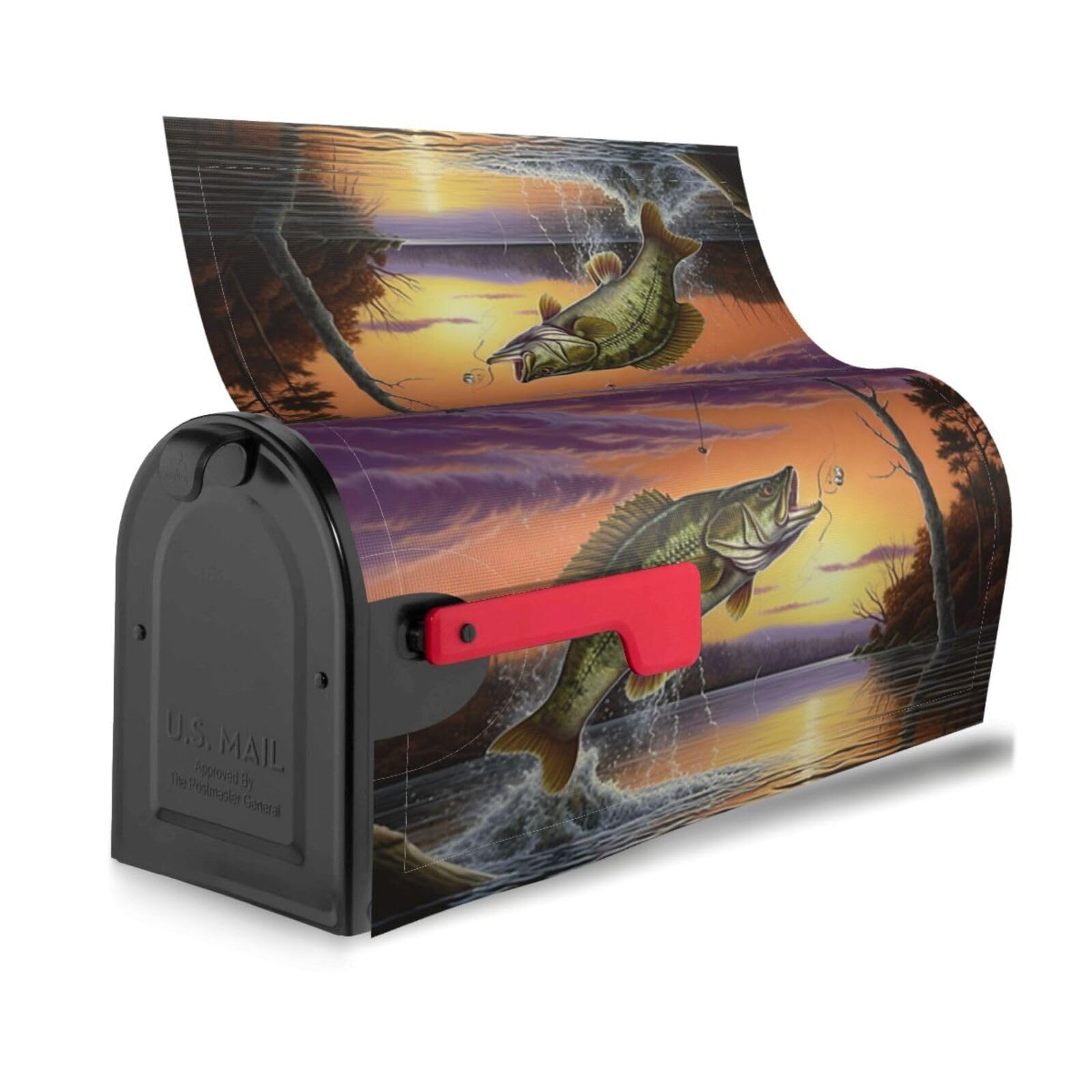 Dujiea Bass Fish Mailbox Wrap - Waterproof Magnetic Post Box Cover, Large Size 25.5