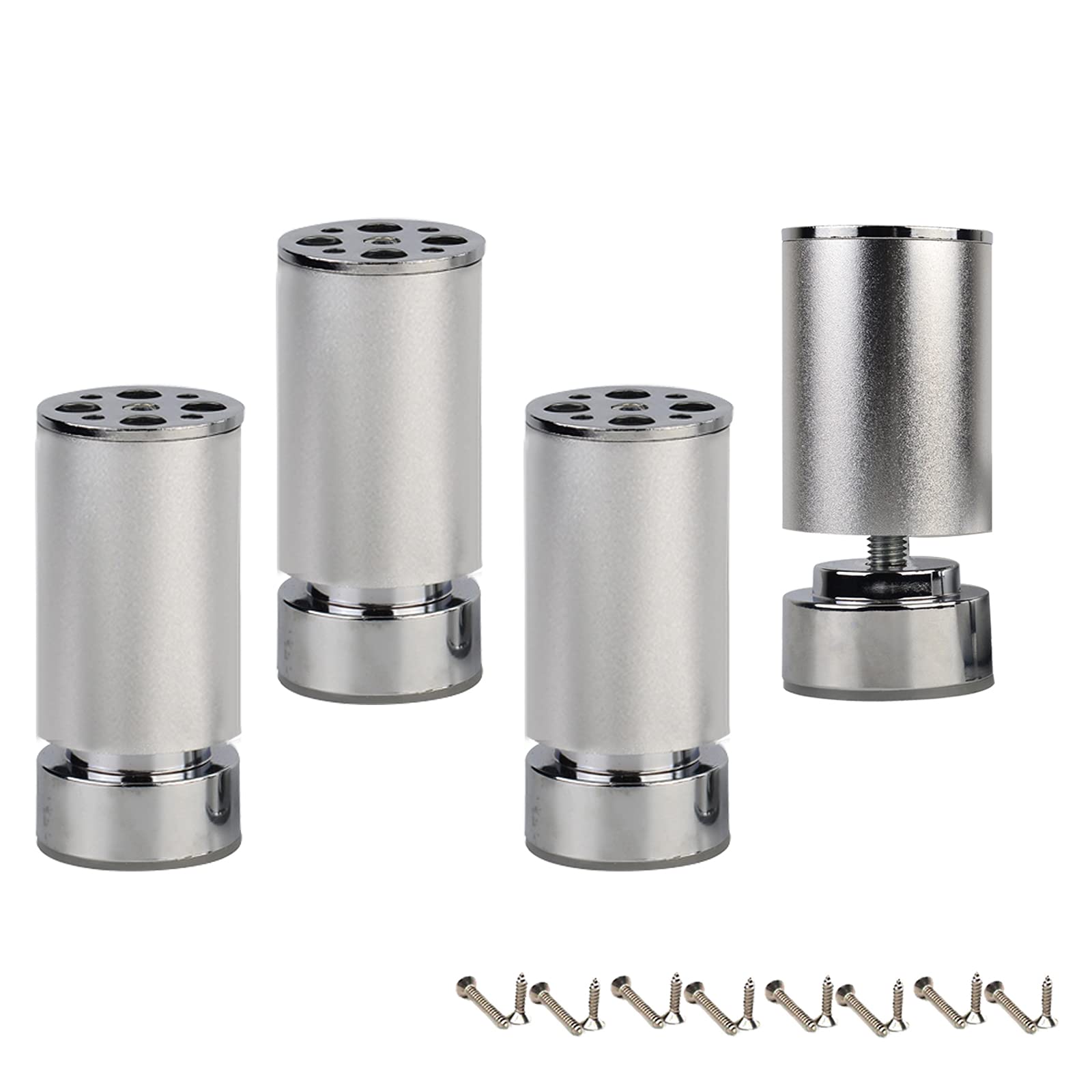 Regulowane srebrne nogi do sofy, nogi stołu ze stopu aluminium, okrągłe 50 mm, wysokość 8 mm, zestaw 4 szt. z antypoślizgowymi gumowymi podkładkami ABS do ulepszenia mebli kuchennych.