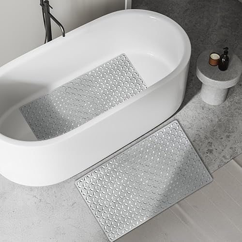 Miniatura 6 de Tapete antideslizante para bañera, tapete de ducha largo con ventosas fuertes y agujeros de drenaje, tapete suave de 16 x 28 pulgadas, lavable a