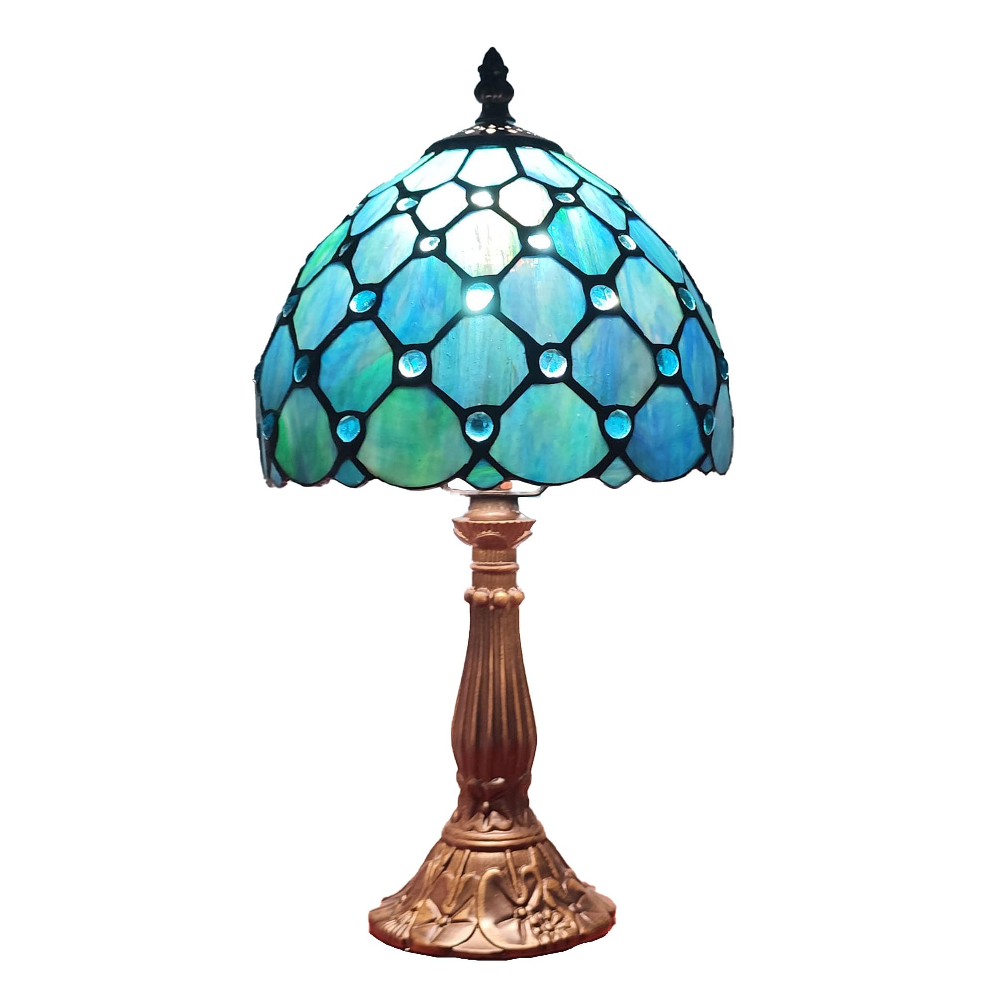 Photo 1 of XPHMXP Small Tiffany Table Lamp, 8 Inch Blue Pearls Style