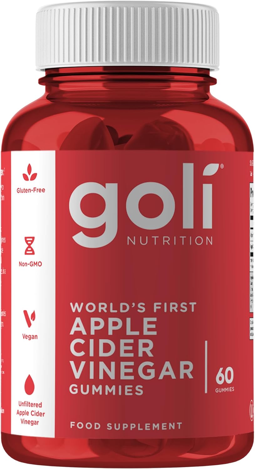 Goli Apple Cider Vinegar Gummies | Digestion, Gut Health & Appetite | Vitamin B12, Gelatin-Free, Gluten-Free, Vegan & Non-GMO | Taste The Apple, Not The Vinegar | 60 Gummies
