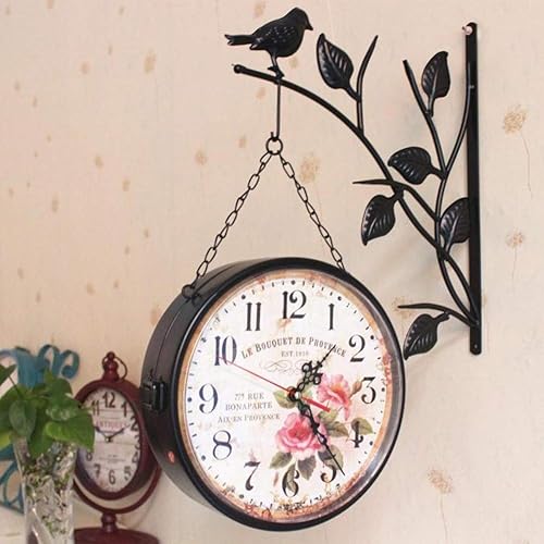 Wall Clock,30 * 44Cm Dyna-Living Double Sided Wall Clock, Train Station Clock for Garden Outdoor Home Silent Non-Ticking Wall Mounted