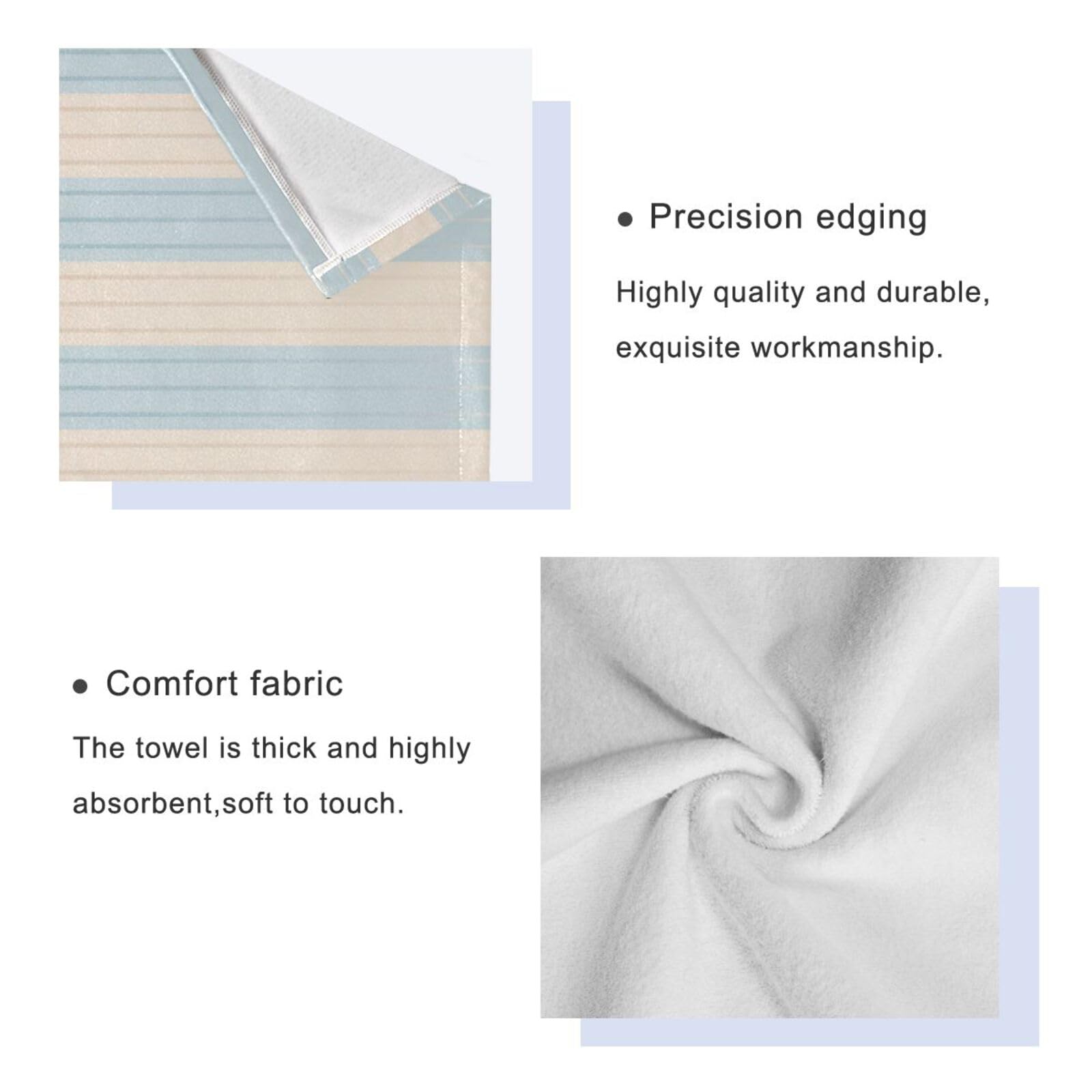 Set di 3 asciugamani assorbenti per il viso a righe blu, beige, tinta unita, set da 3 pezzi, 1 asciugamano da bagno, 1 asciugamano per le mani, 1 panno per la casa, cucina e famiglia
