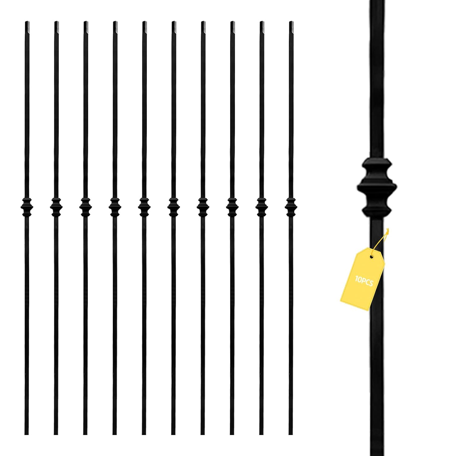 Wrought Iron Balusters (Set of 10),1/2 inch Hollow Single Knuckle Balusters,Decorative Metal Balusters Spindles for Decks,Spiral Stair Railing,Satin Black Metal Railing - D06…