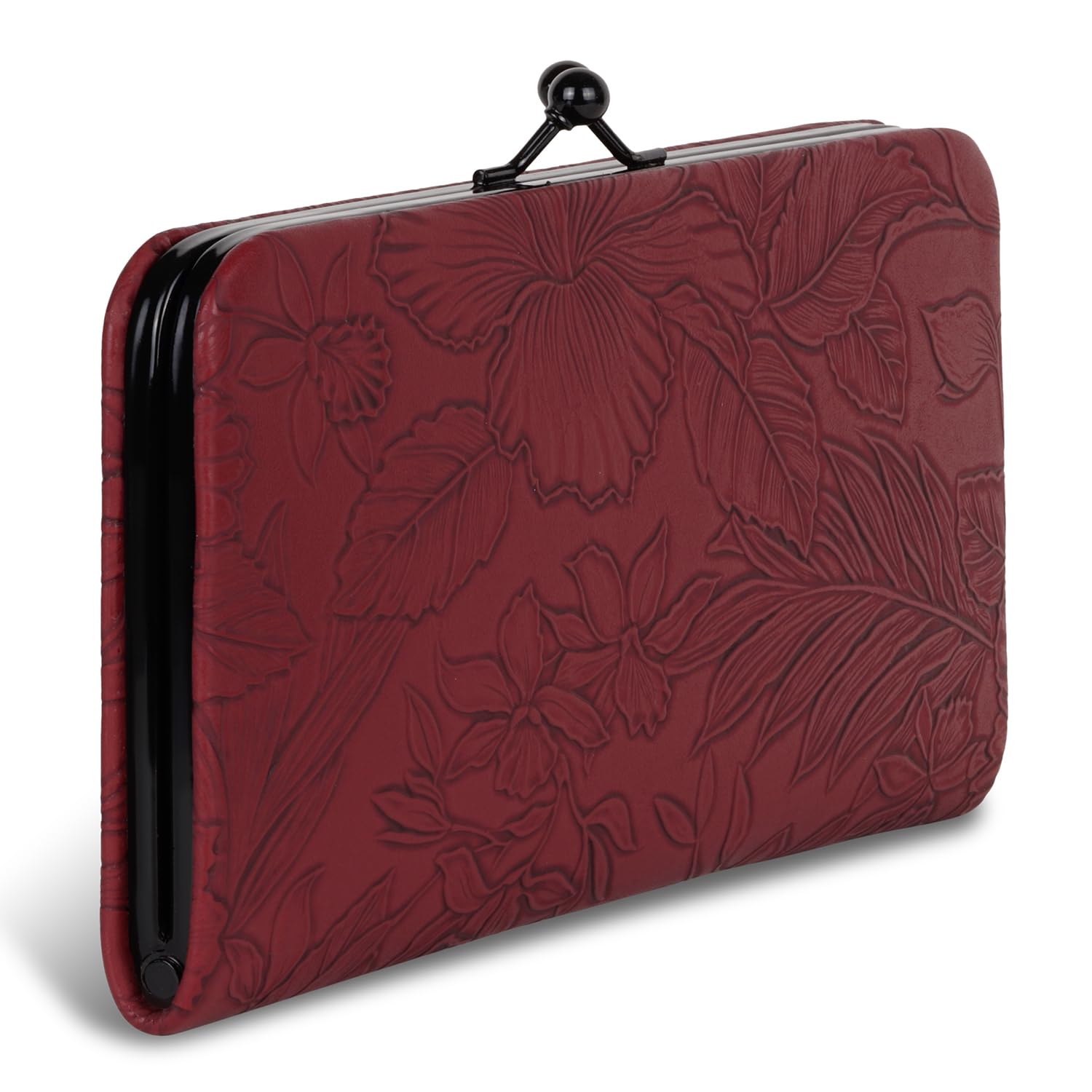 Wallet for Women Stylish Latest Floral Flower Printed Clutches Vegan Leather Mobile phone Holder Card Slots Kiss Lock Zip Pocket Hand Clutch for Daily Use Girls Gift Party Ladies Purse (Maroon)-image-1