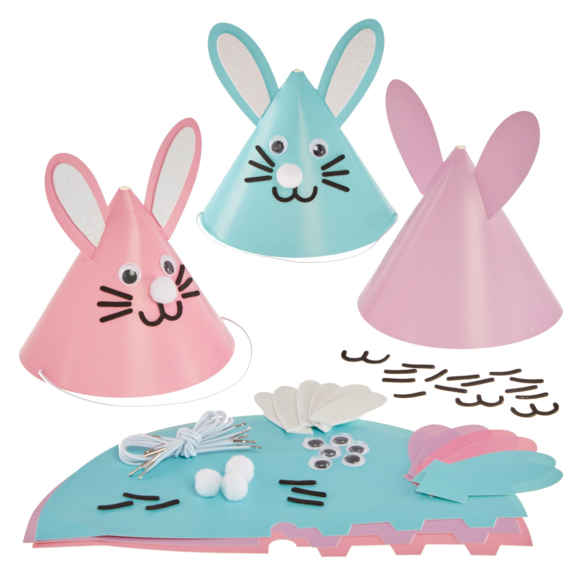 Baker Ross FX502 Easter Bunny Cone Hat Kits - Pack of 6, Easter Arts and Craft and Party Accessories