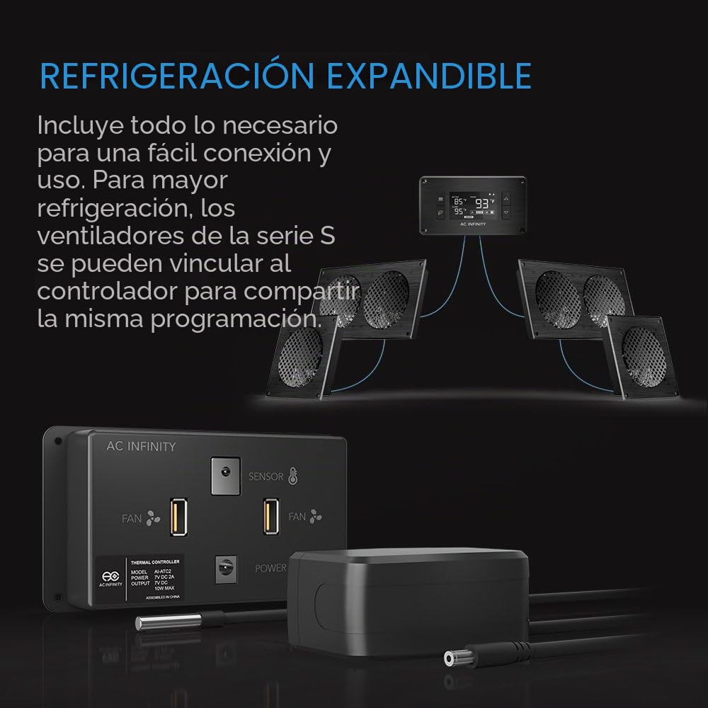 AC Infinity AIRPLATE T3, 16cm sistema de ventilador doble de refrigeración silenciosa de con control de termostato, para gabinetes AV de cine en casa