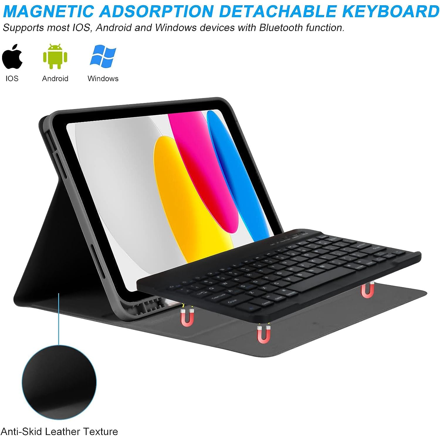 Funda con Teclado para iPad Pro 12,9 Pulgadas 2017/2015 (Antigua, 2 ª & 1 ª Generación) Funda Delgada con Teclado Español Ñ Bluetooth Desmontable con Portalápices Y Ratón Integrados,Negro