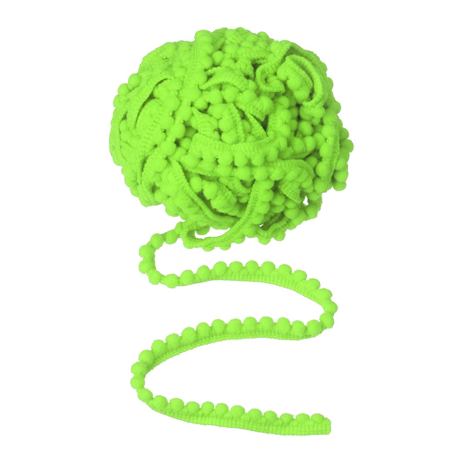 sourcing map 10 Yards Pom Pom Ball Fringe Trim, Round Pom Pom Trim Ribbon Nylon Fringe Ribbon Sewing Accessory for DIY Crafts Sewing Curtain Clothes Pillow Home Decoration, Fluorescent Green