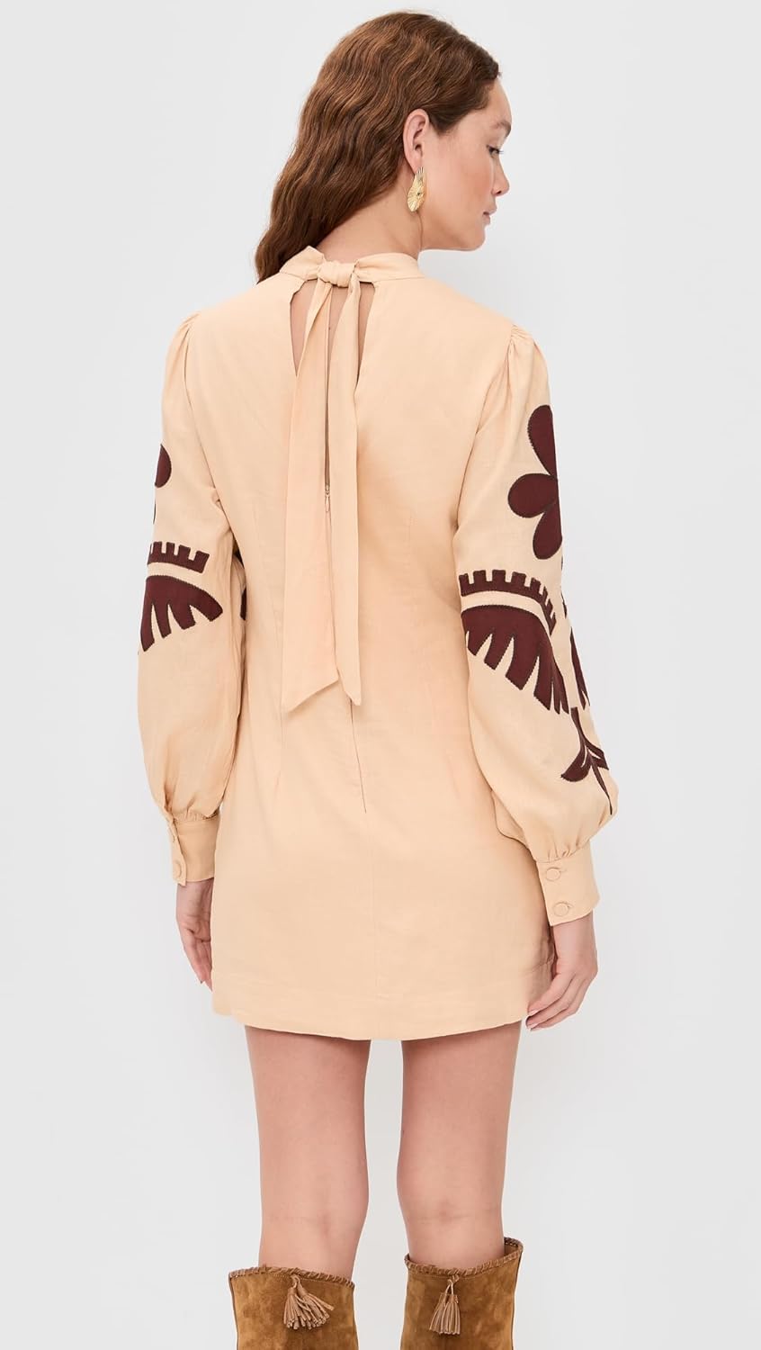 Women's Foliage Embroidery Linen Dress - Image 3