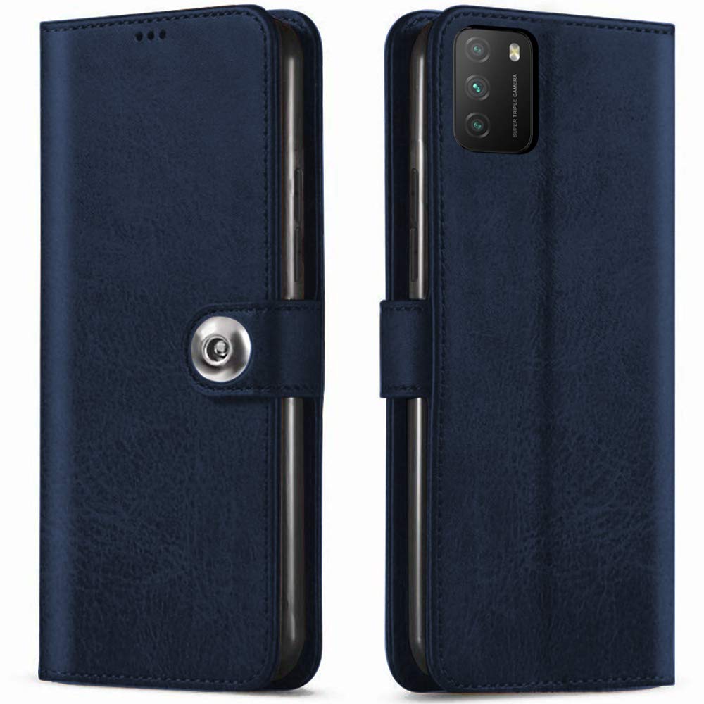 TheGiftKart Genuine Leather Finish Flip Cover for Poco M3 | Inside Pockets & Inbuilt Stand | Wallet Style Back Case | Designer Button Magnet Closure (Blue) (B08WJ3GX4X) Amazon Price History, Amazon Price Tracker