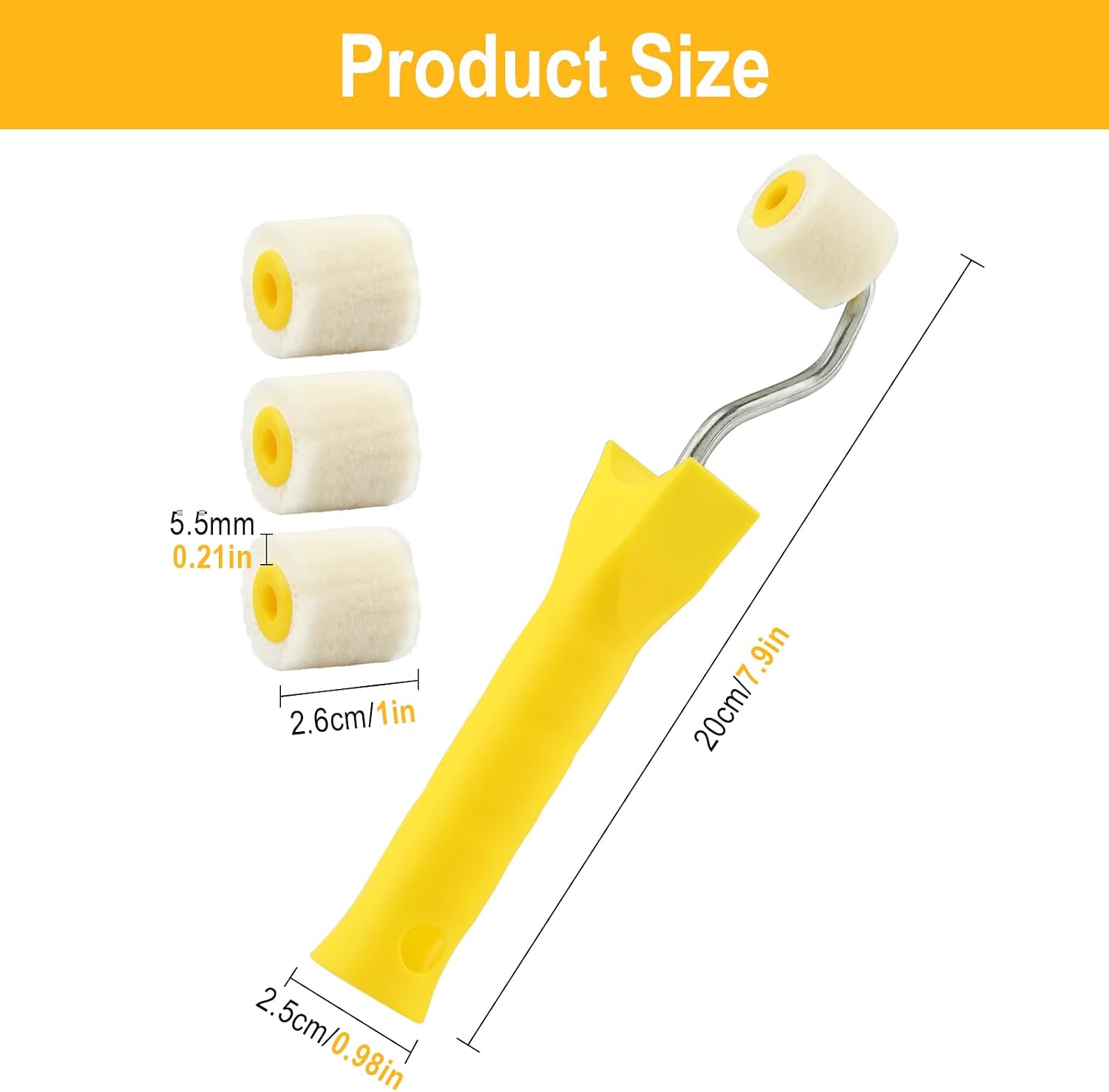0.98 Inch 8 Pack Mini Paint Rollers with 2 Handles, Small Roller Paint Brush, Reusable Corner Touch-Up Tools for Trim, Edges, Window Frames, Cabinets & Home DIY Projects