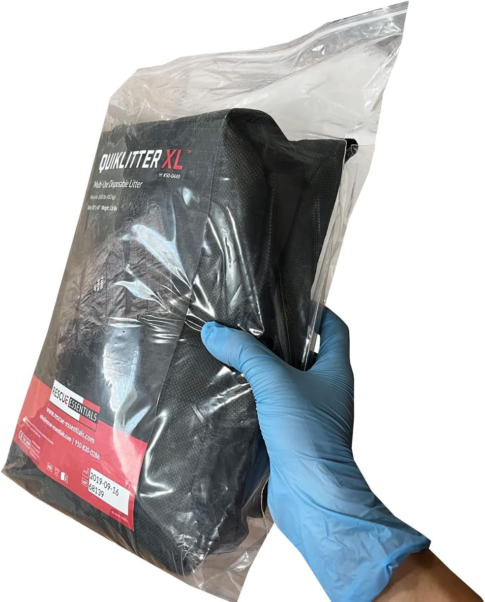 Rescue Essentials Quiklitter XL, Black Nylon Handles, Black Non-Woven Fabric, 1000 Lb Rated, Latex Free for Patient Transport and Casualty Evacuation