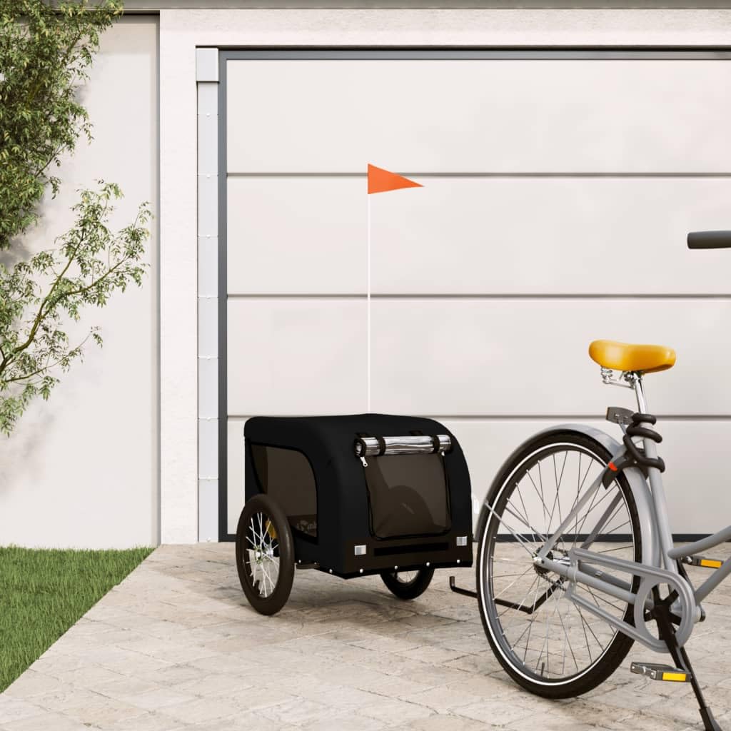 Remolque de bicicleta para perros, color naranja y negro, de tela Oxford y hierro con marco de metal, plegable, resistente y suave, ideal para viajes, senderismo, visitas al veterinario y vacaciones