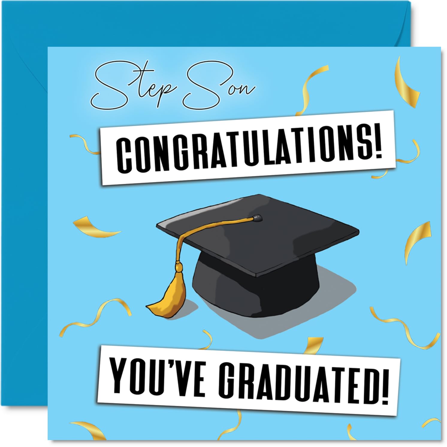 Step Son Graduation Card - Congratulations Graduated - Happy Graduation Card for Step Son from Dad Mum, 145mm Congratulations Graduated Bday Greeting Cards
