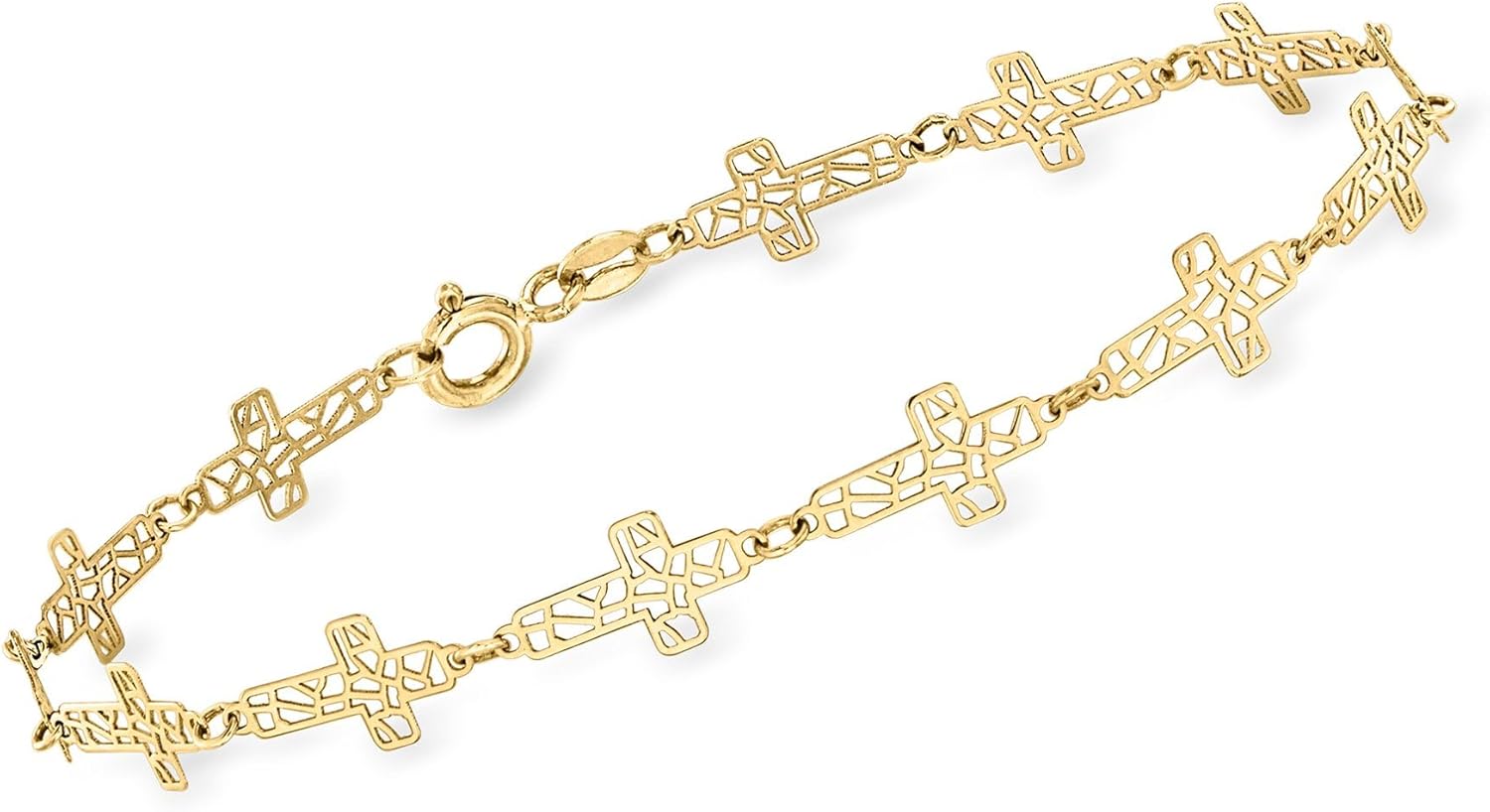 Ross-Simons Italian 14kt Yellow Gold Openwork Cross Station Bracelet